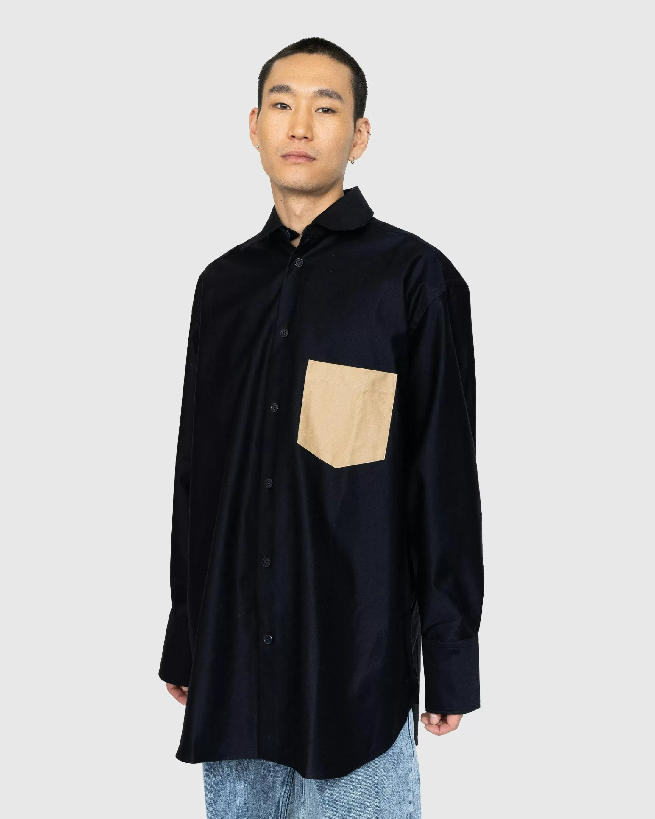 Store J.W. Anderson Contrast Patch Pocket Oversized Shirt Navy blue