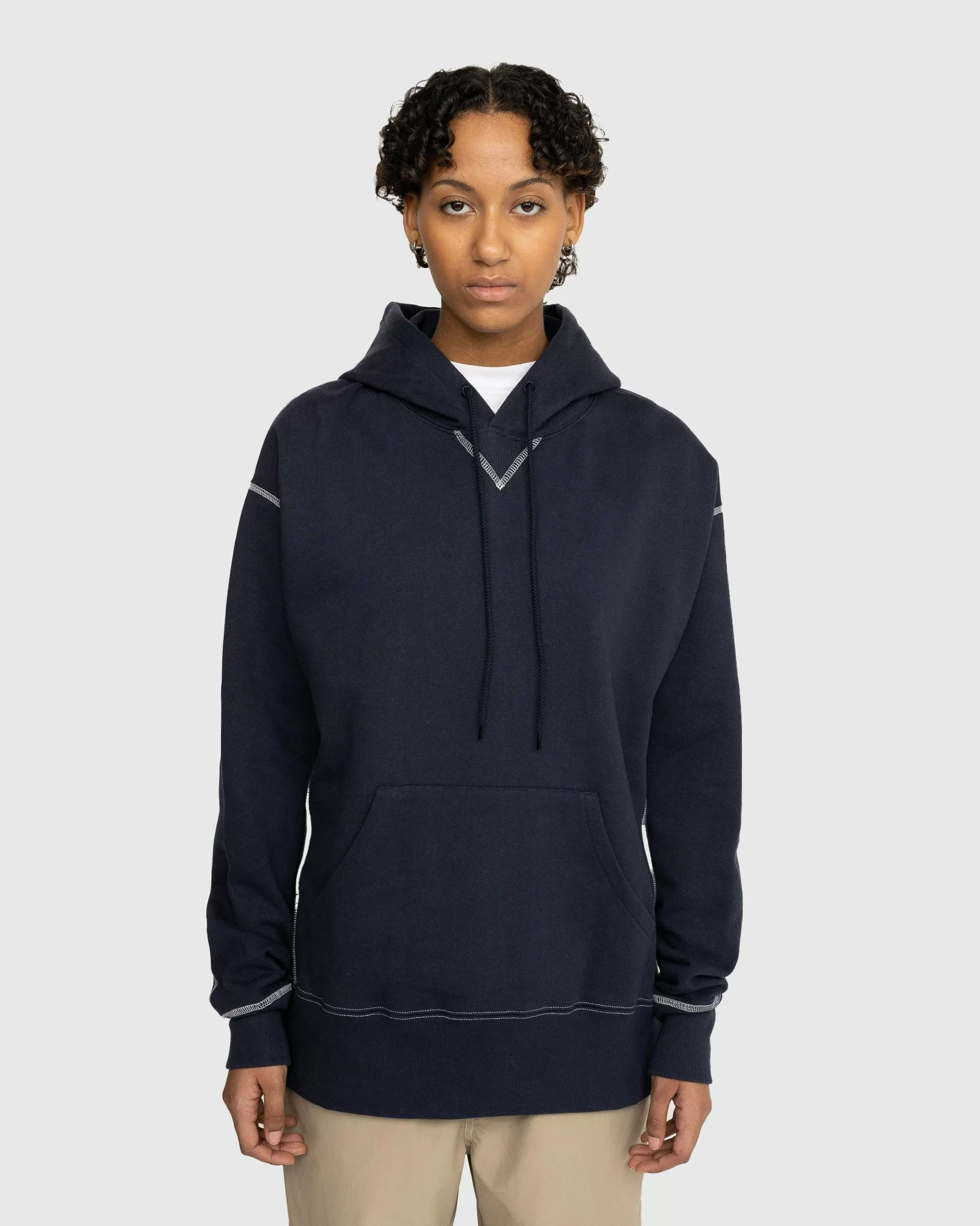 Outlet Highsnobiety Contrast Stitch Fleece Hoodie navy