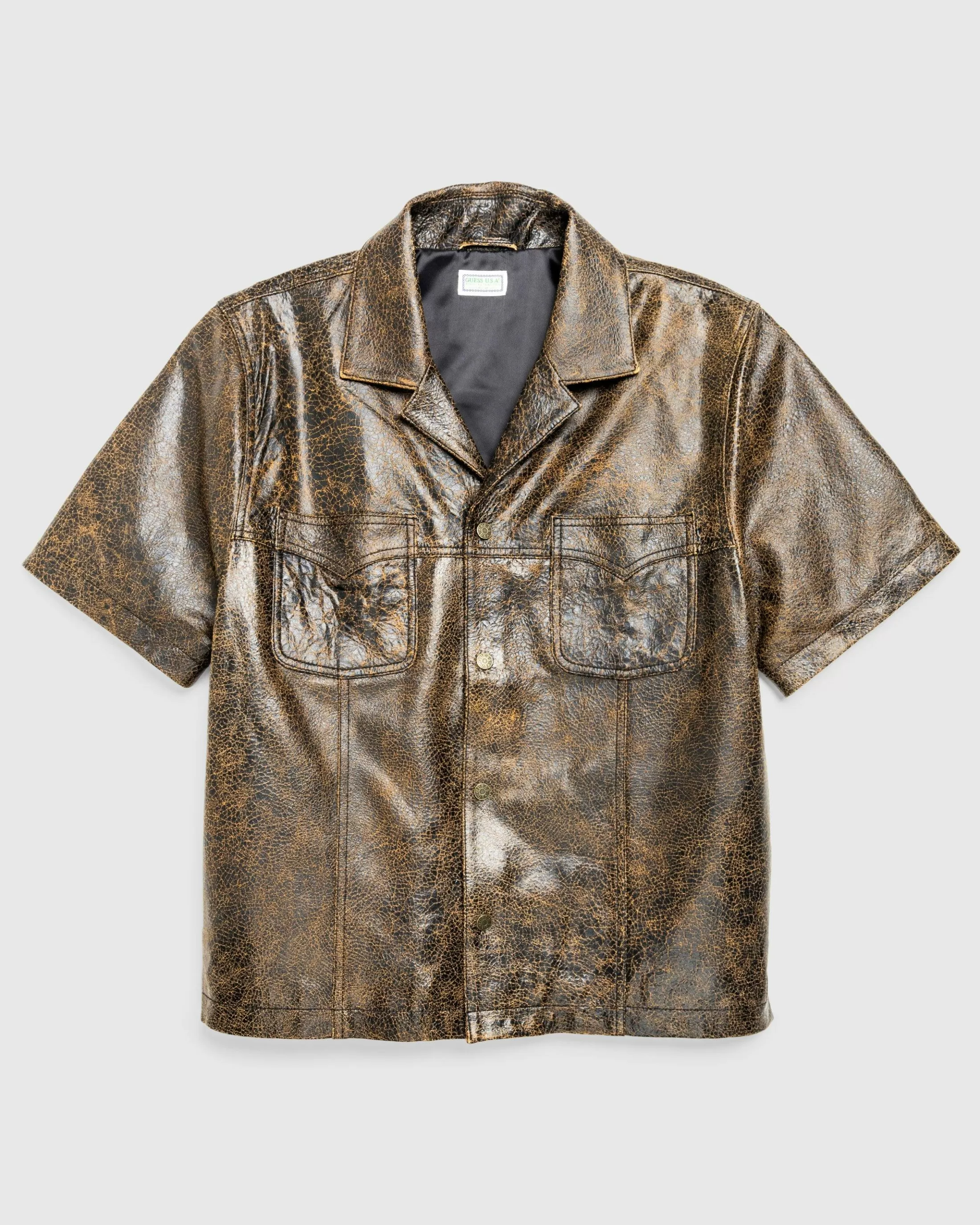 Hot Guess USA Crackle Leather Shirt Amos Brown Multi amosbrownmulti