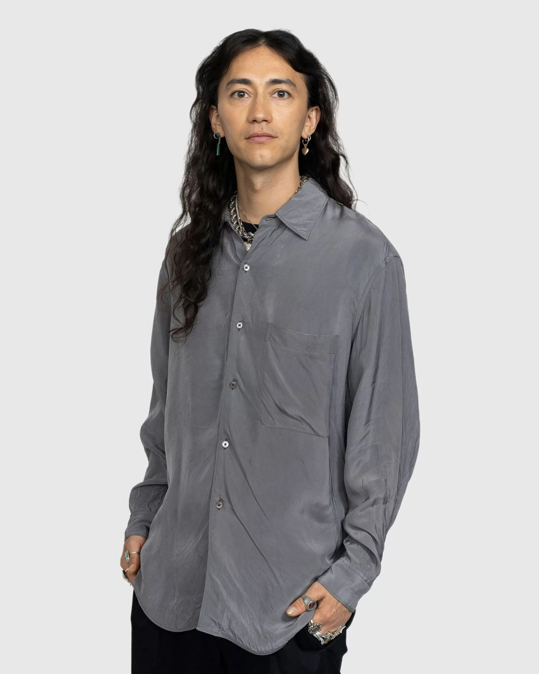 Cheap Lemaire Crinkled Longsleeve Shirt aluminum