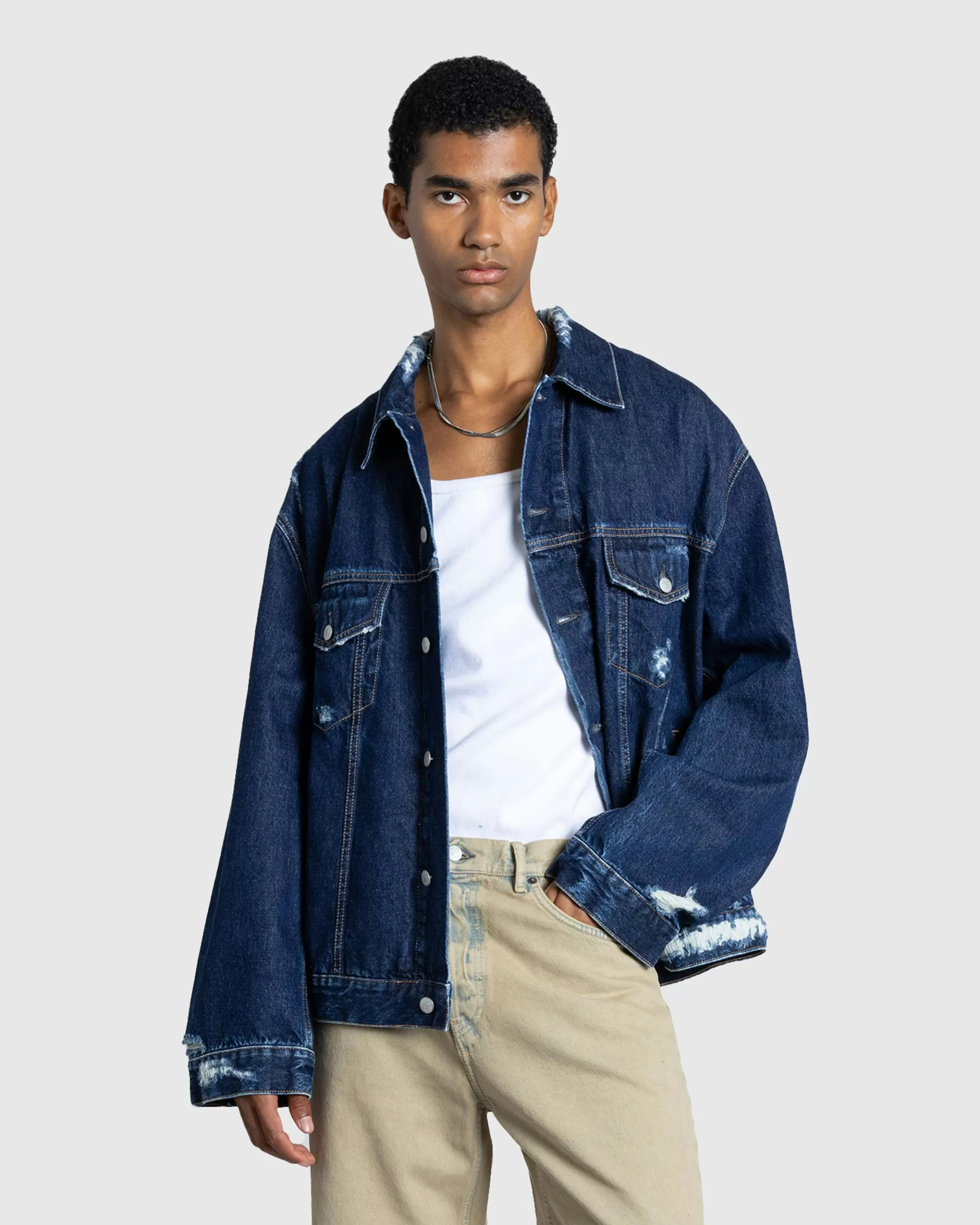 Outlet Acne Studios Distressed Denim Jacket Mid Blue midblue