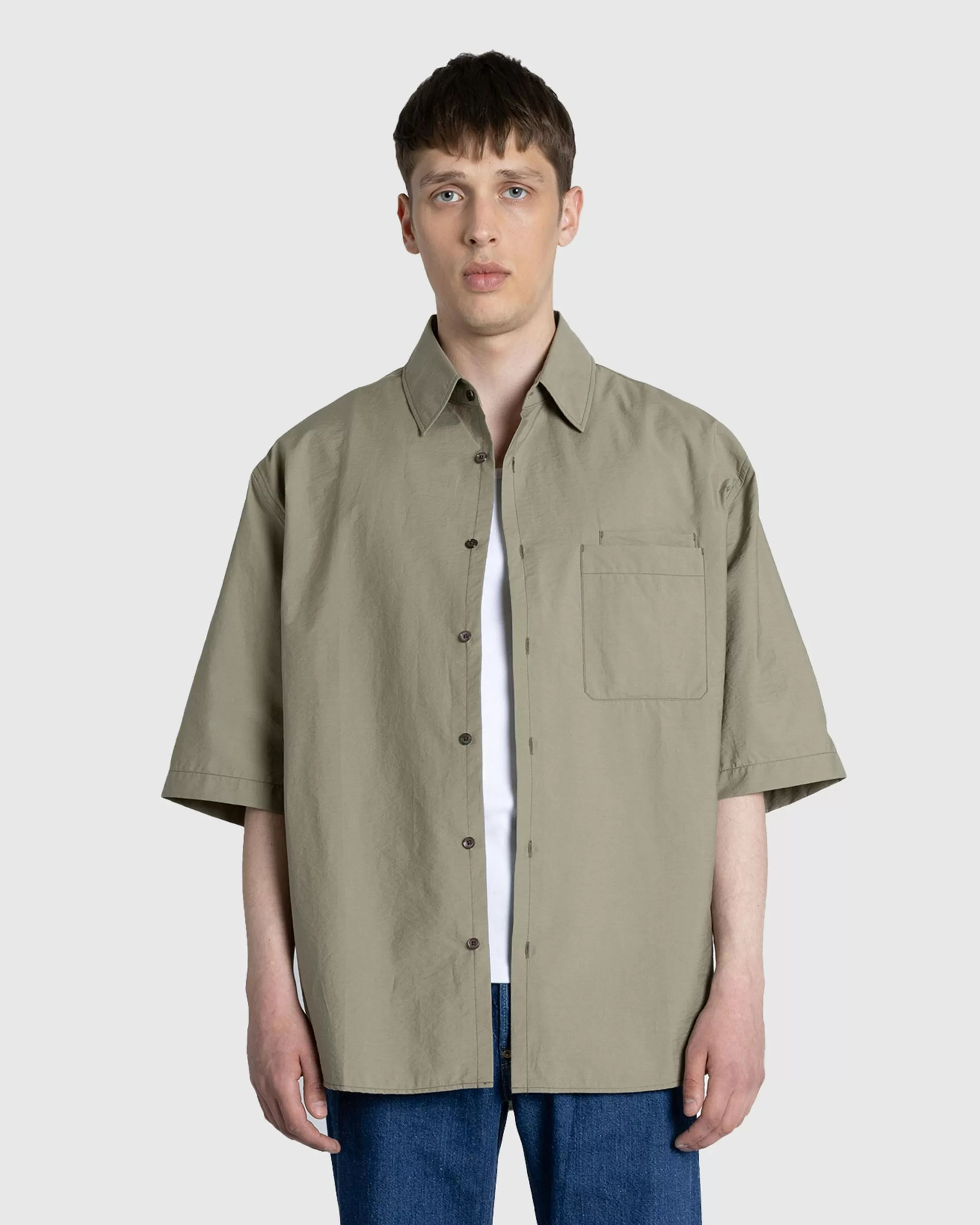 Shop Lemaire Double Pocket Short-Sleeve Shirt Dusty Khaki dustykhaki