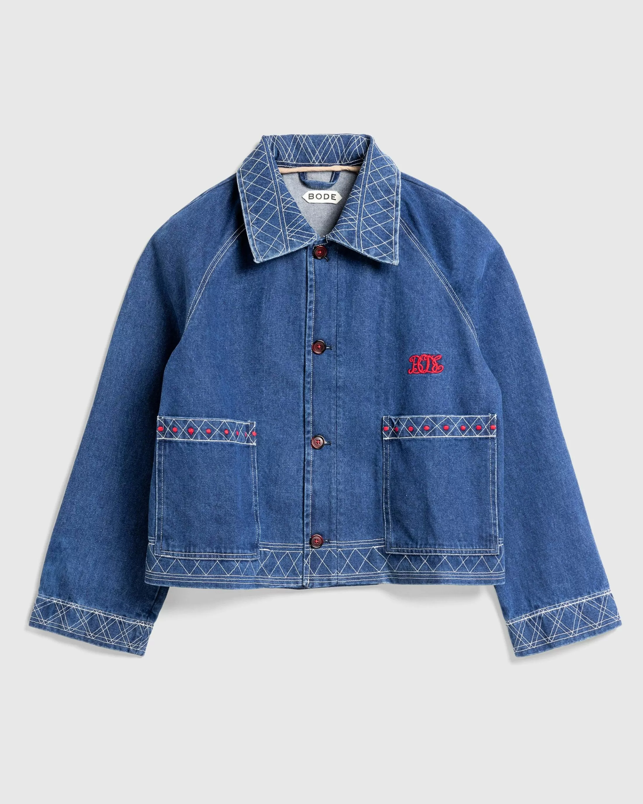 Discount Bode Embroidered Denim Jacket indigo