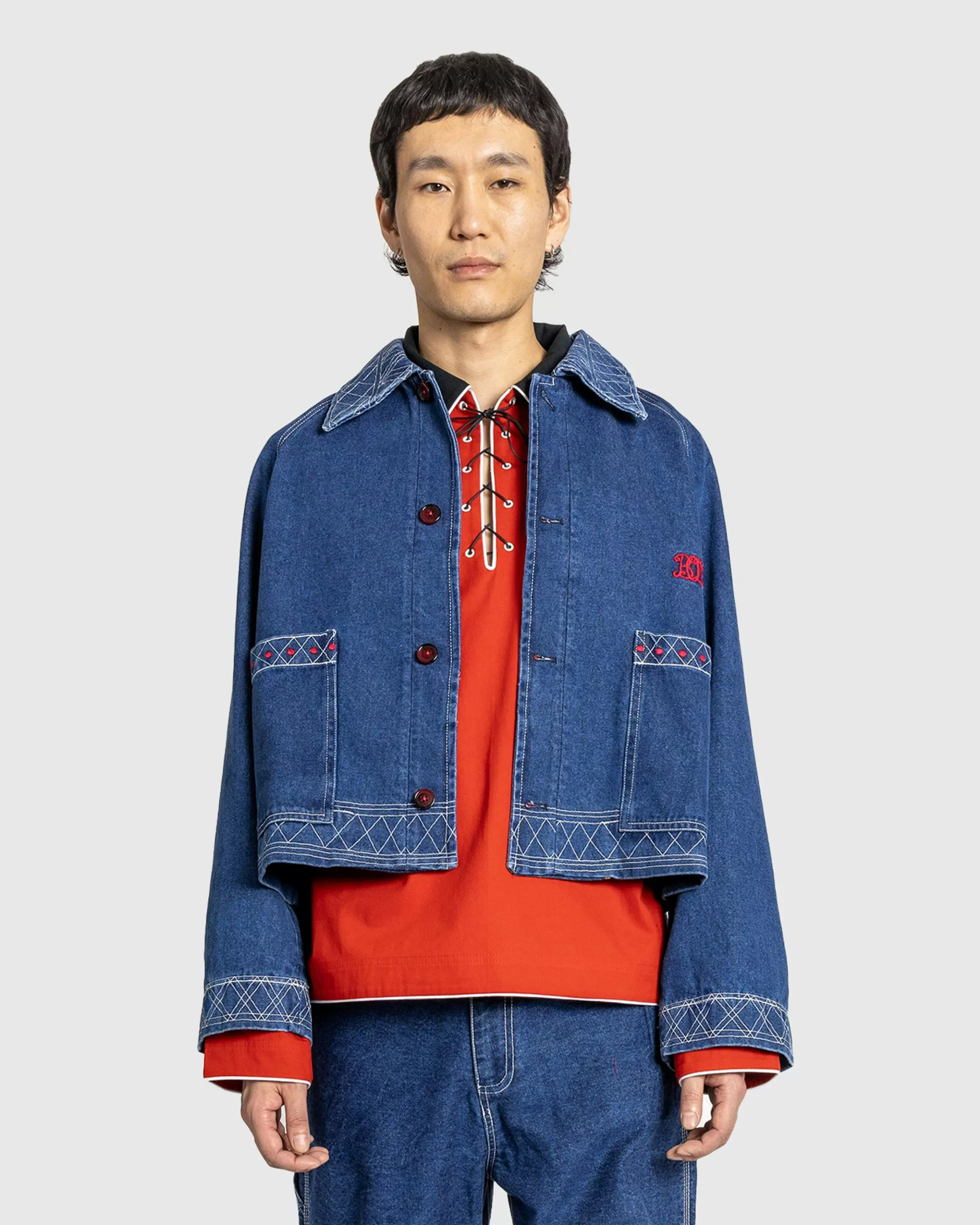 Discount Bode Embroidered Denim Jacket indigo