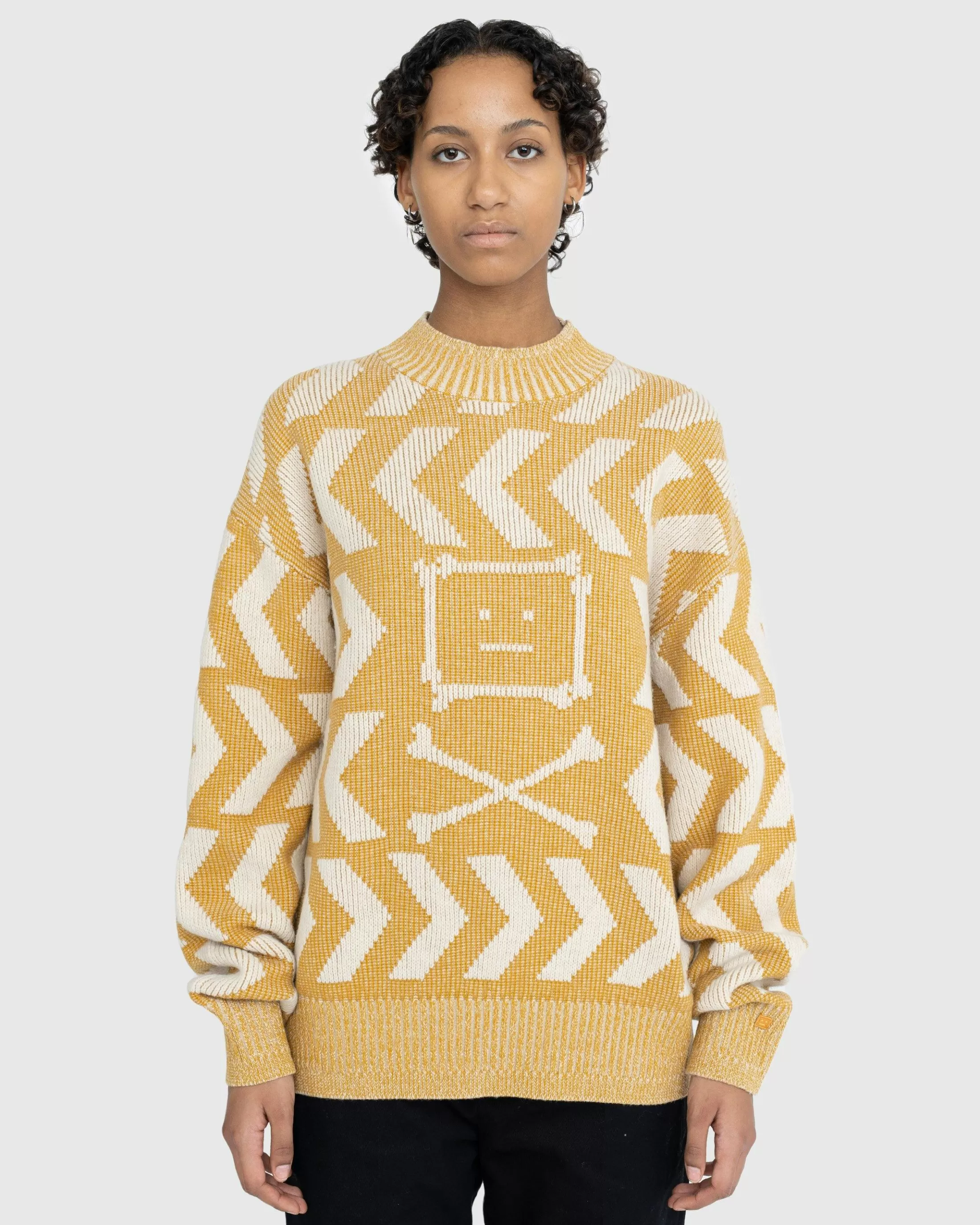 Shop Acne Studios Face Crossbones and Arrow Crewneck Sweater yellow