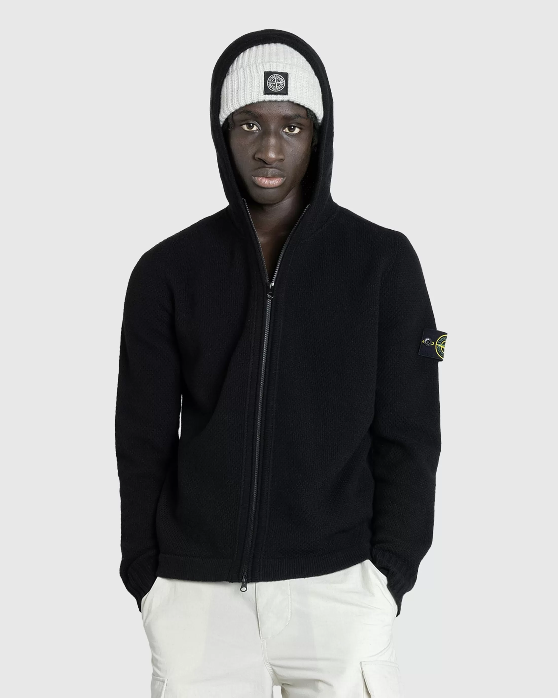 Sale Stone Island Full-Zip Hooded Cardigan black