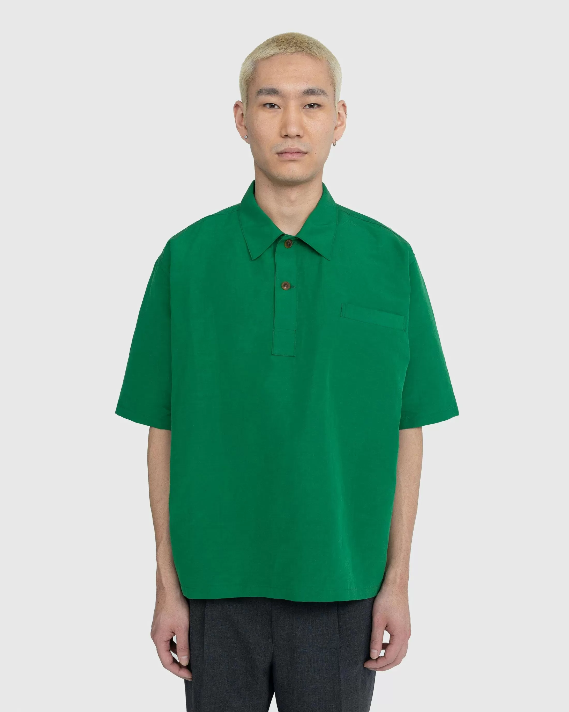 Hot Auralee High Density Finx Linen Weather Shirt green