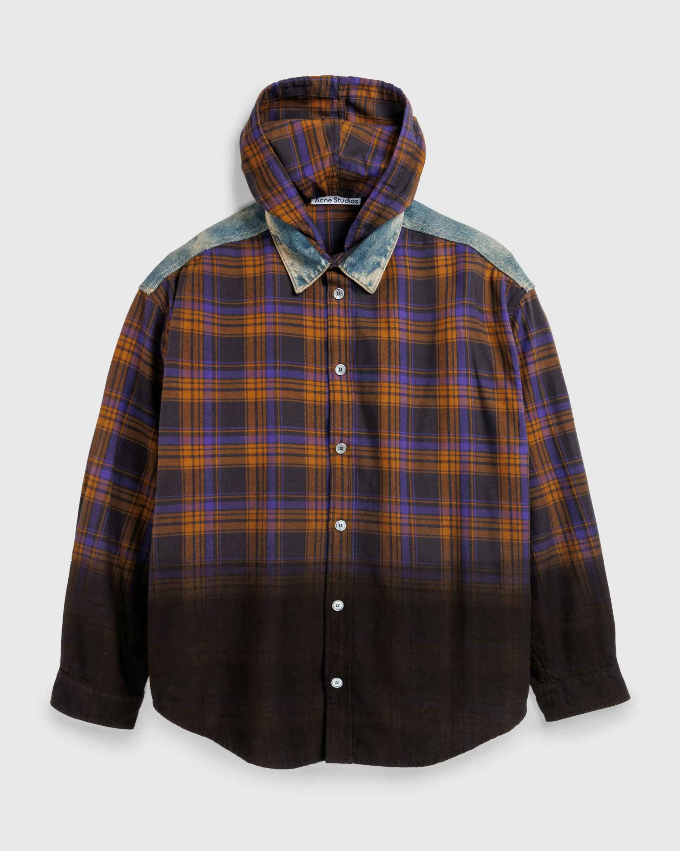 Discount Acne Studios Hooded Button-Up Shirt purple/brown