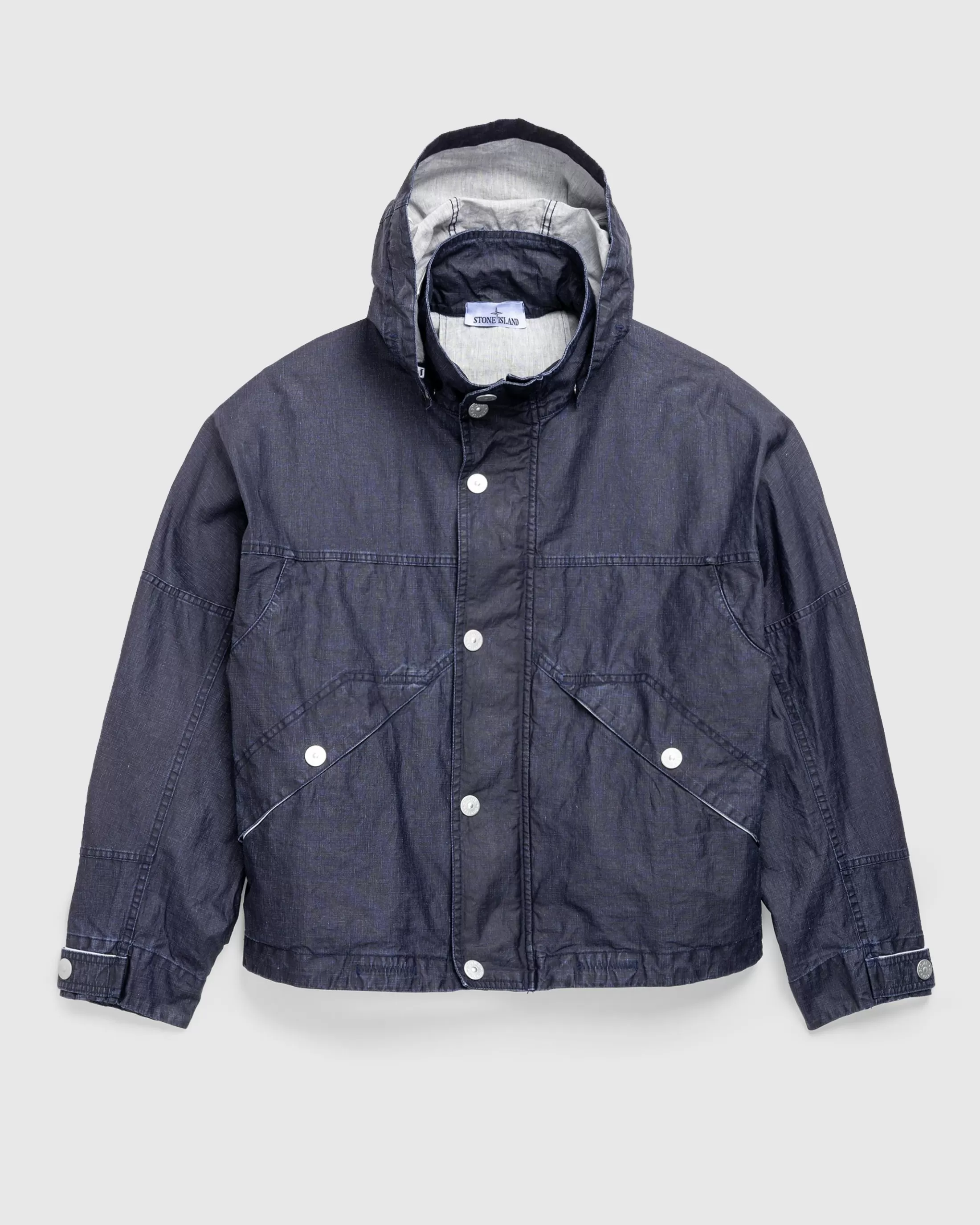 Store Stone Island Hooded Linen Jacket Royal Blue royalblue