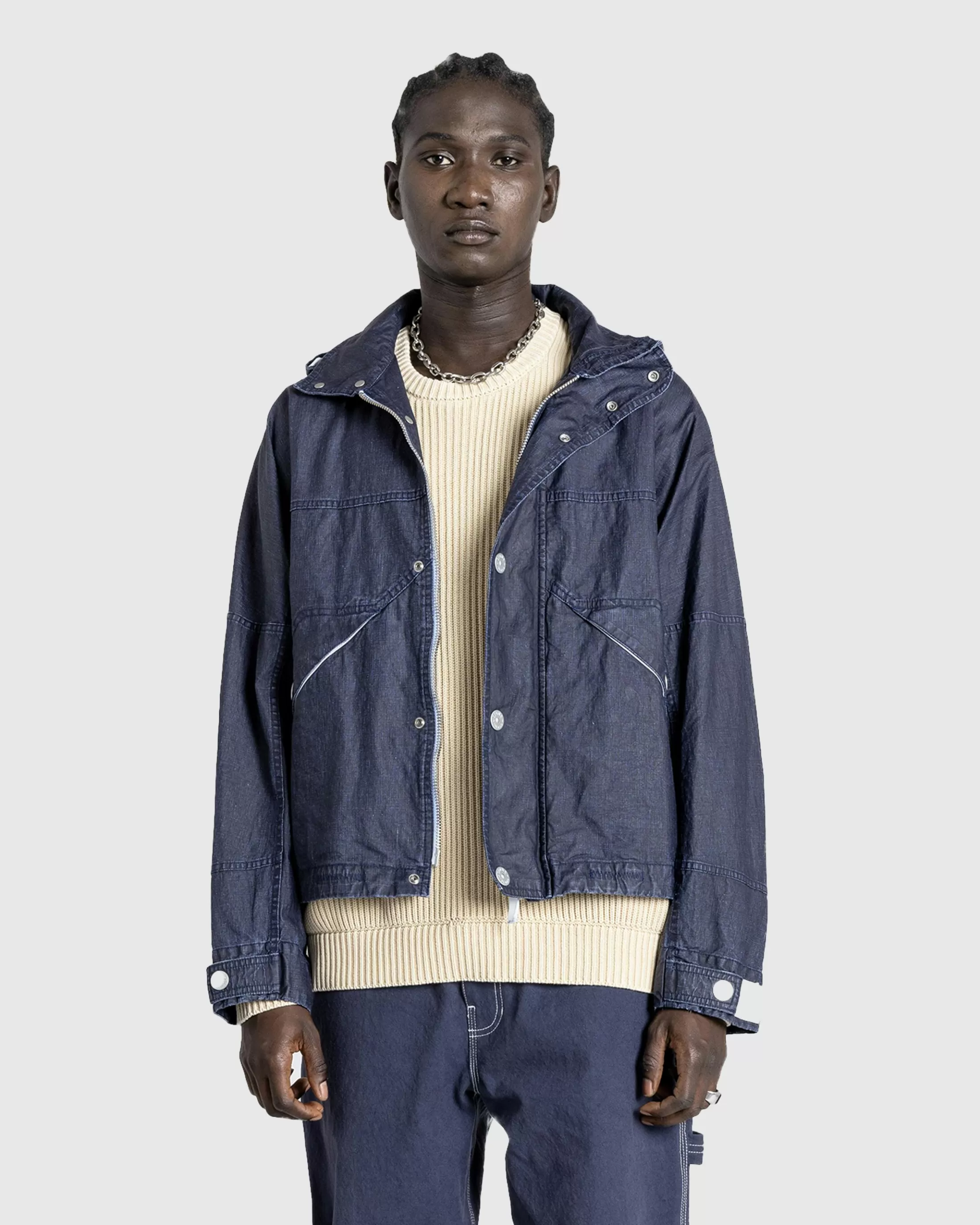 Store Stone Island Hooded Linen Jacket Royal Blue royalblue