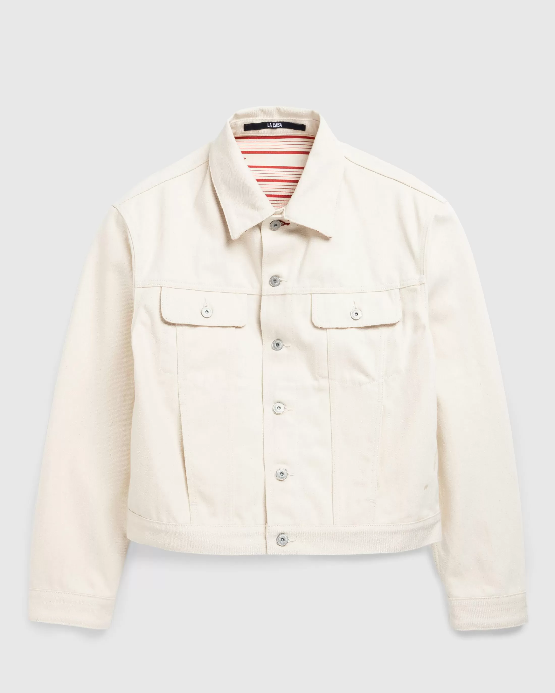 Fashion JACQUEMUS La Veste De-Nimes Off-White/Red Stripe off-white/redstripe