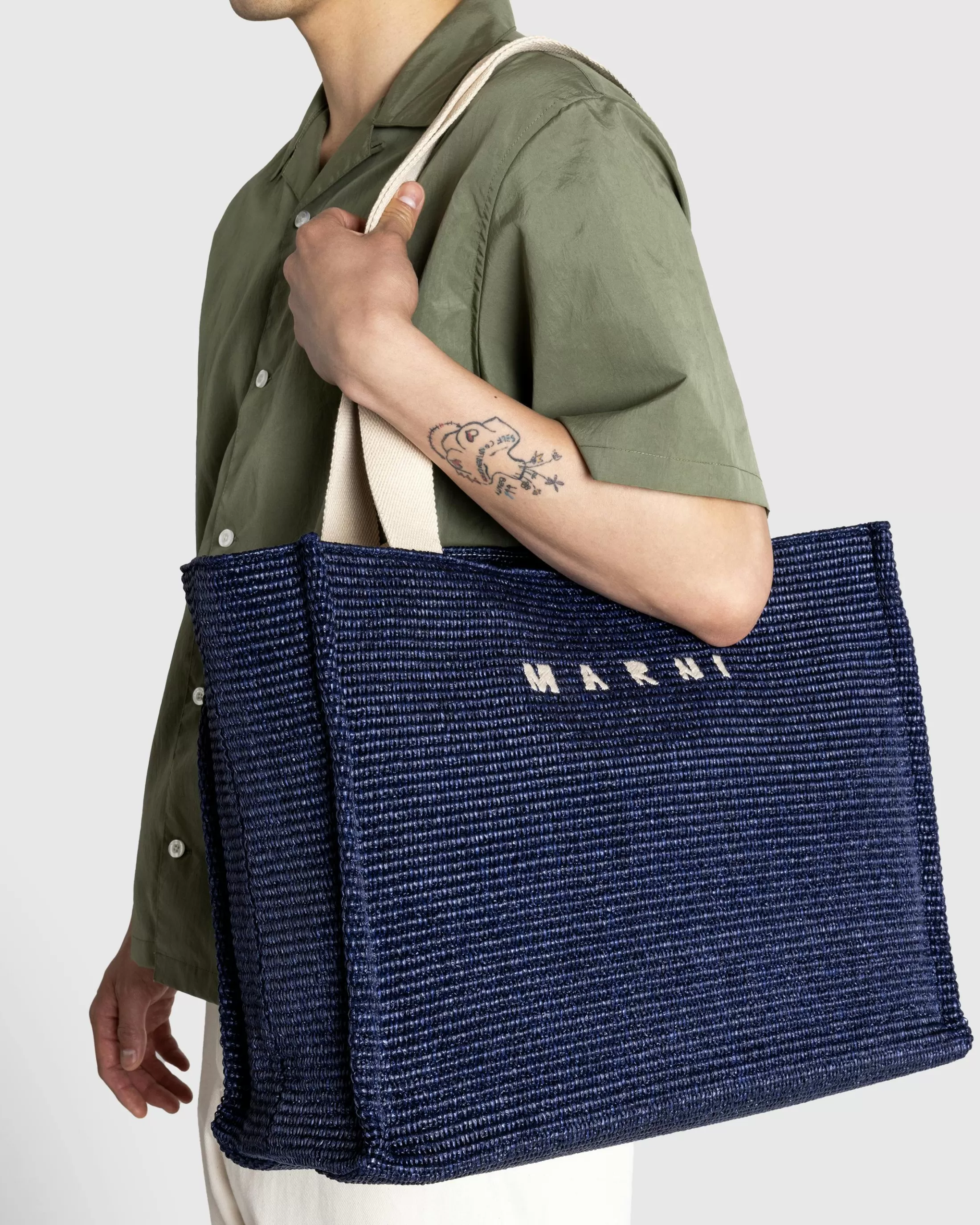 Fashion Marni Large Raffia Tote Bag ultramarine