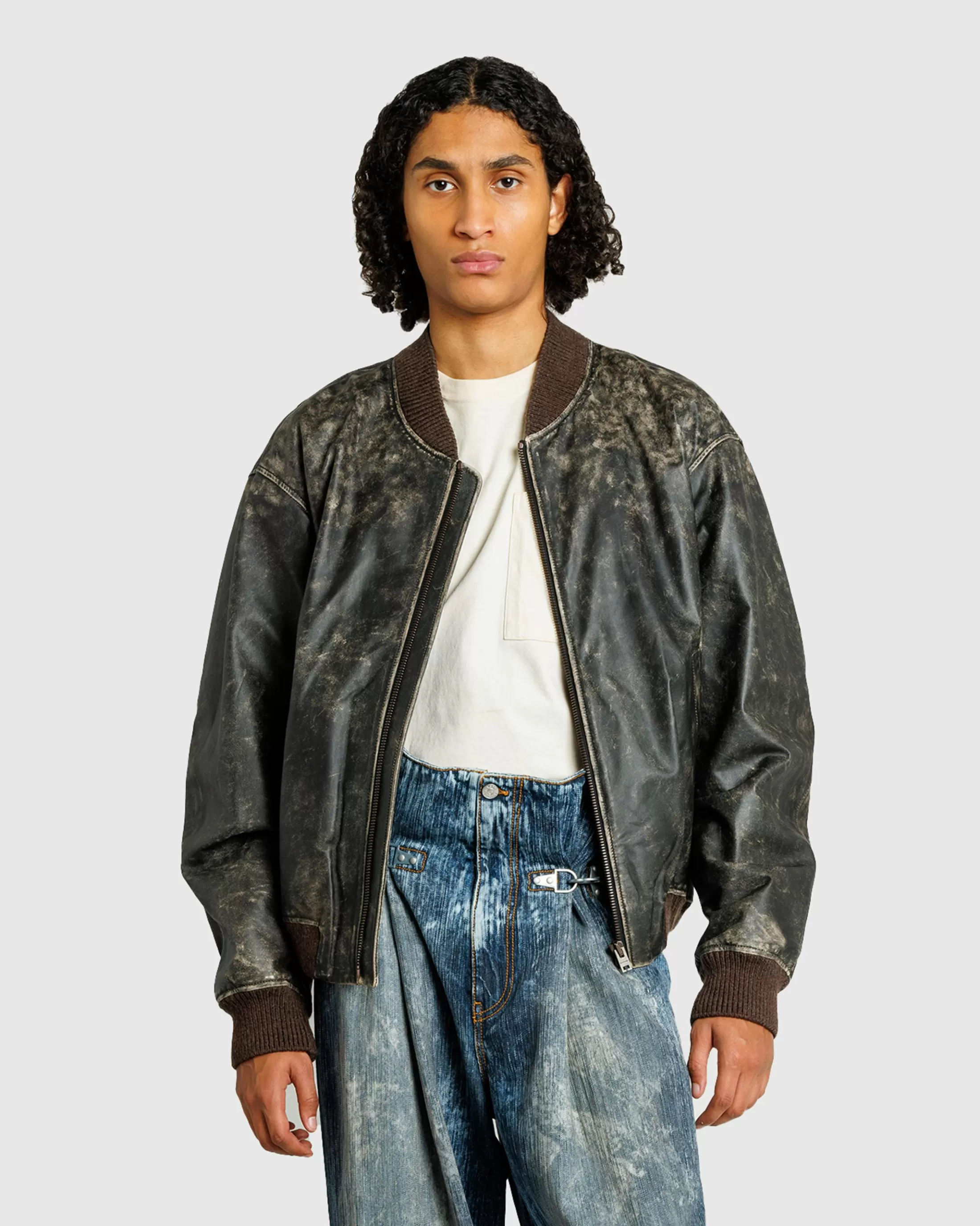 Cheap Acne Studios Leather Bomber Jacket black