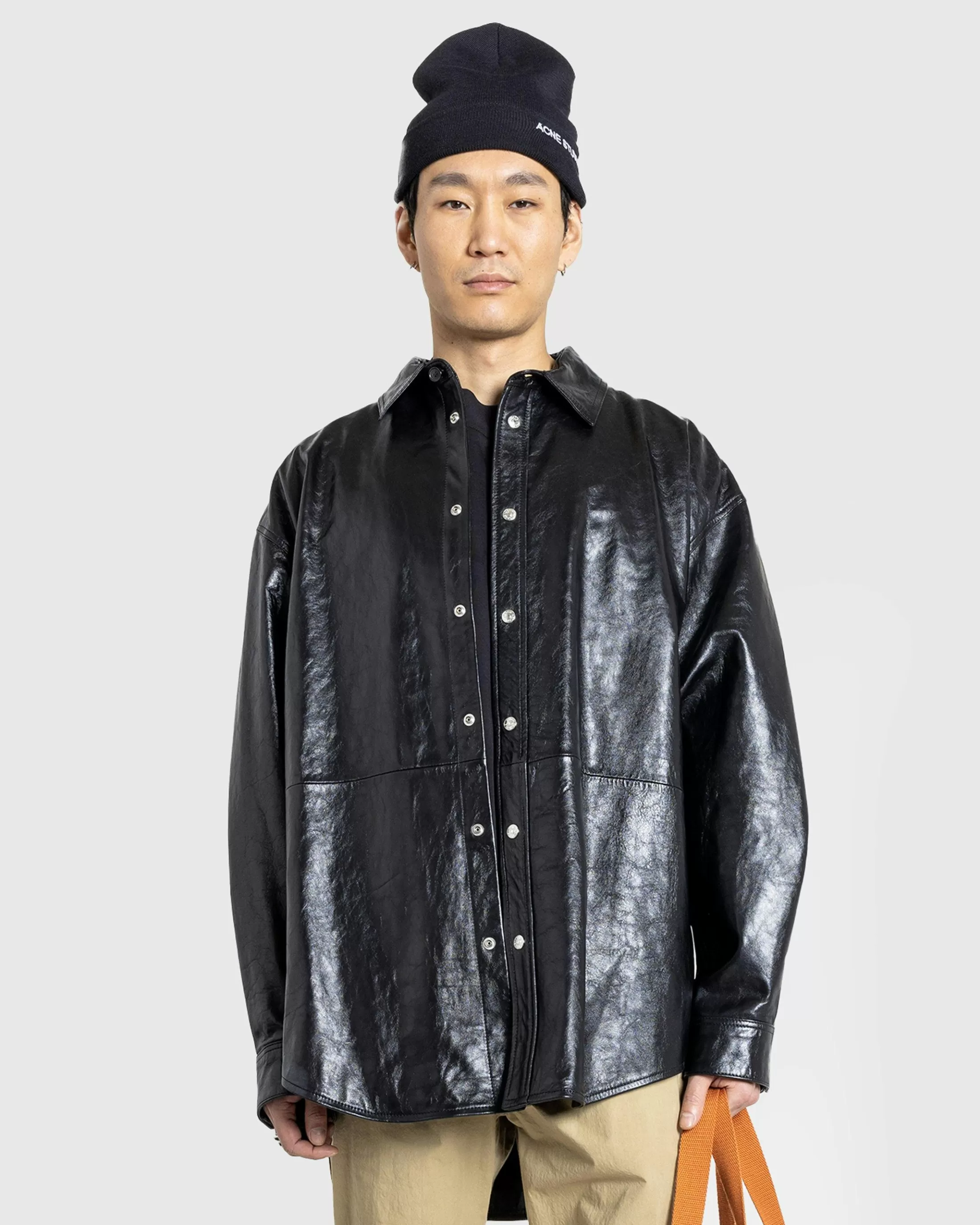 New Acne Studios Leather Shirt Jacket black