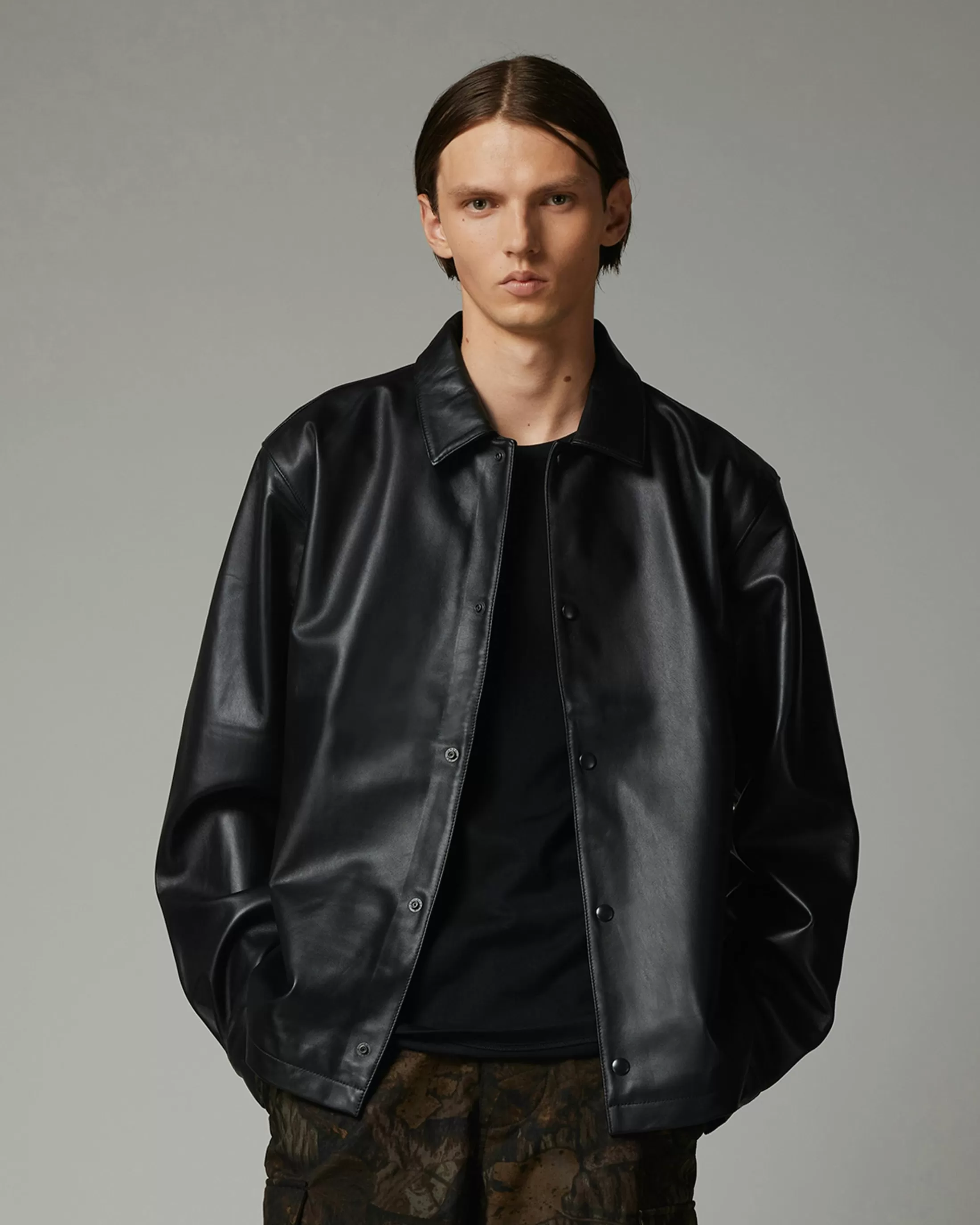 Shop Highsnobiety HS05 Leather Shirt Jacket black