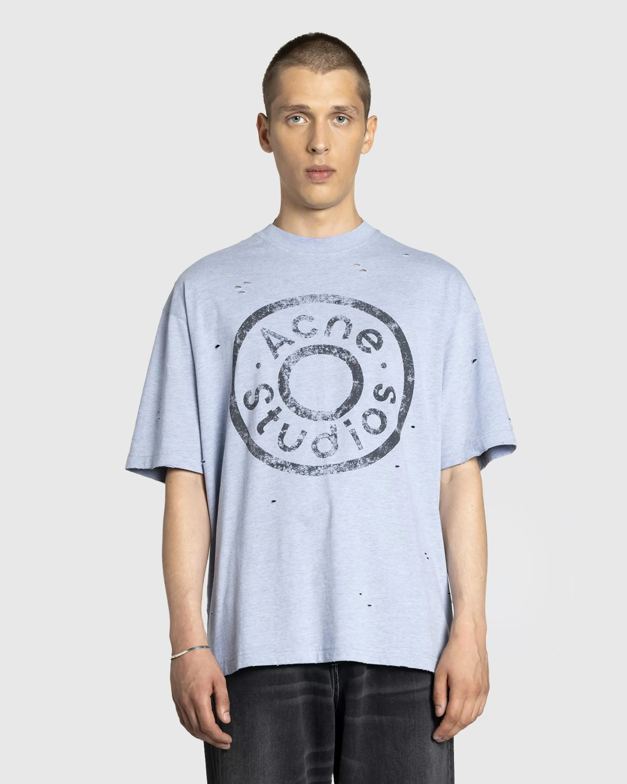 Sale Acne Studios Logo T-Shirt Blue Melange bluemelange