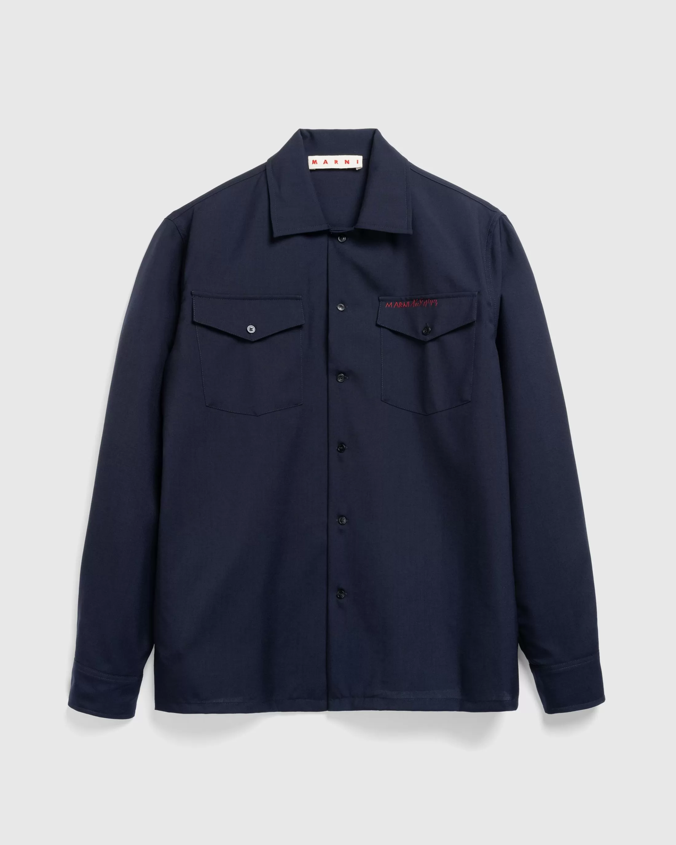 Fashion Marni L/S Virgin Wool Shirt Blue Black blublack