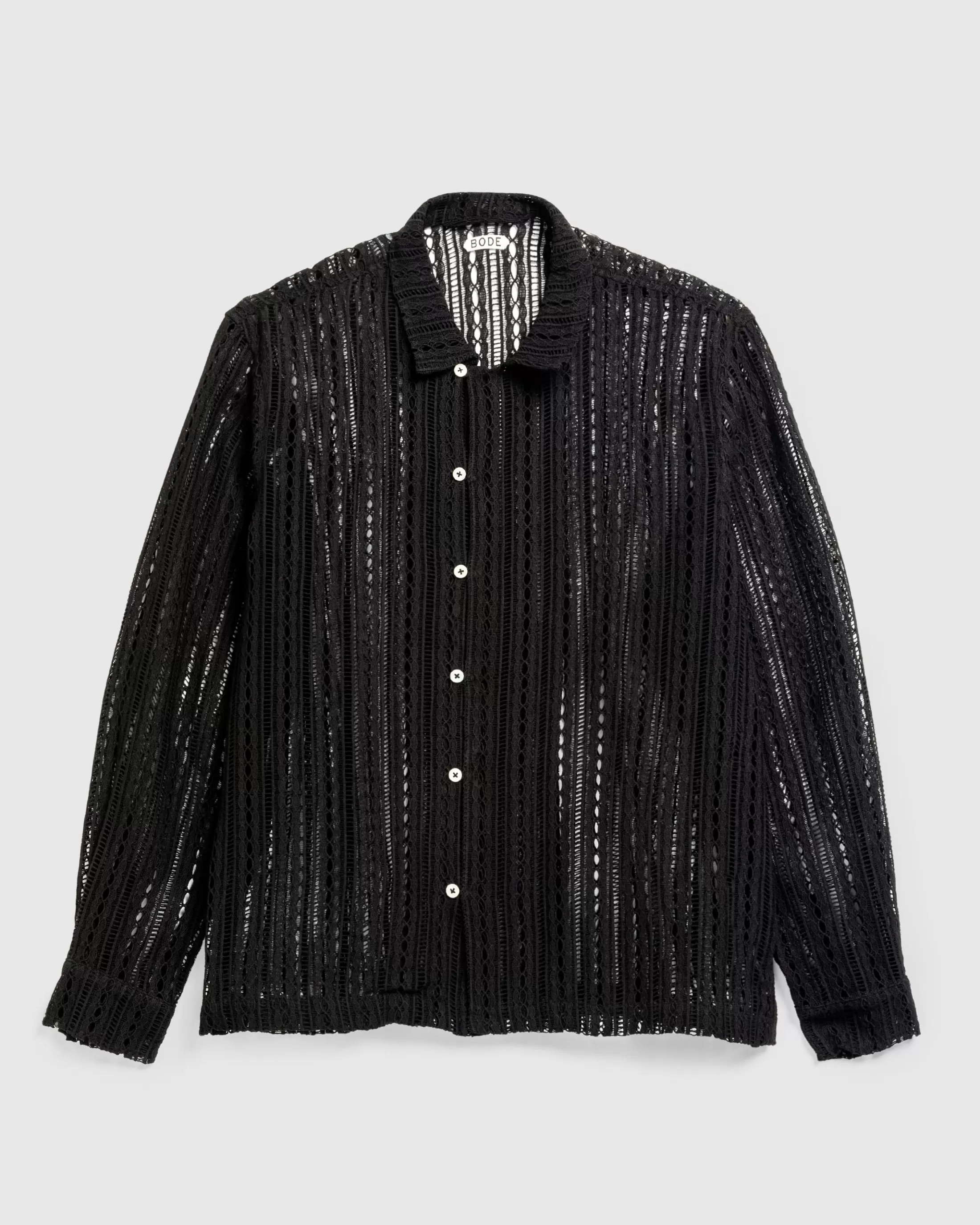 Best Bode Meandering Lace Long-Sleeve Shirt black