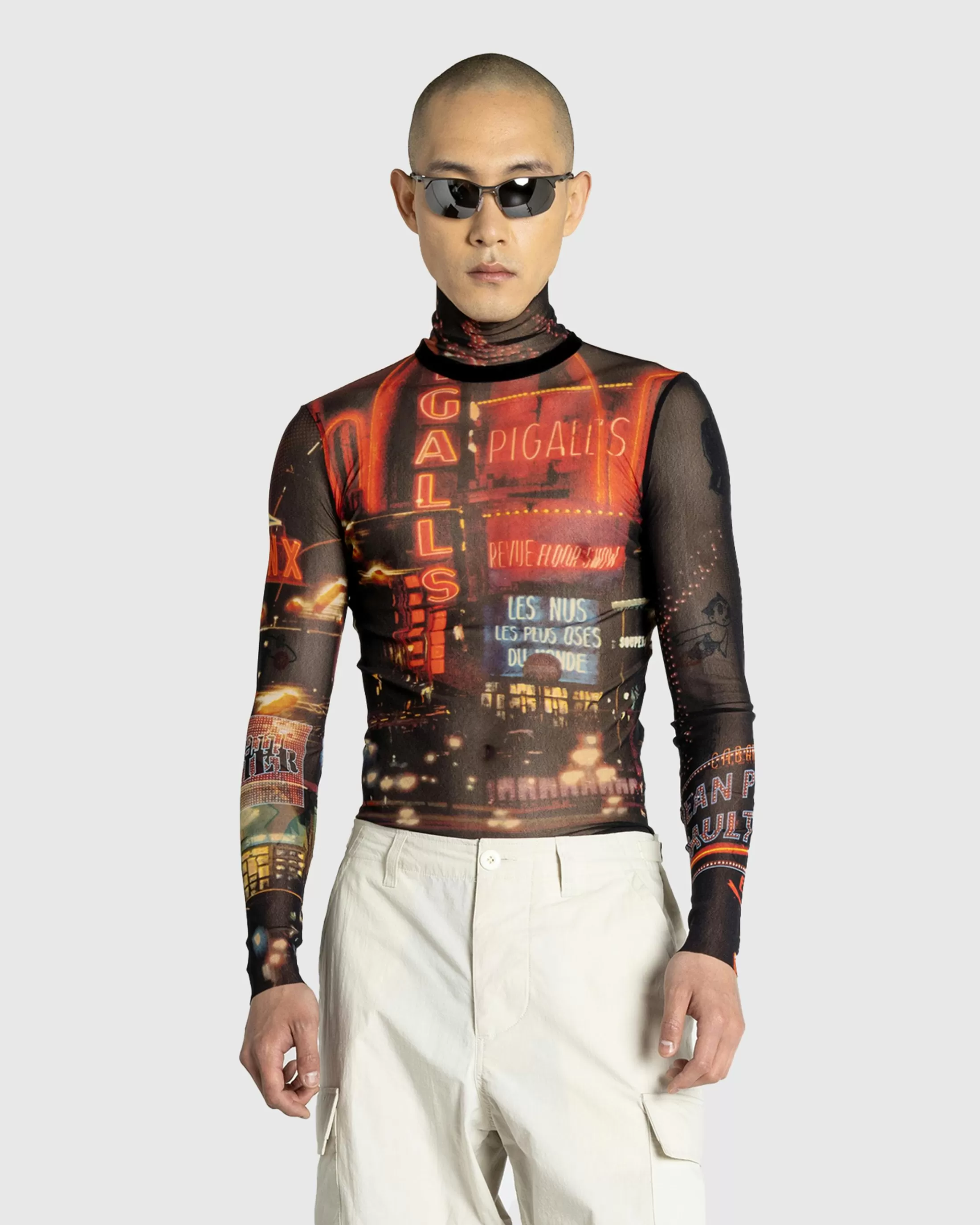 Best Jean Paul Gaultier Mesh Long-Sleeve Top Printed "Pigalle" black/red/orange/blue