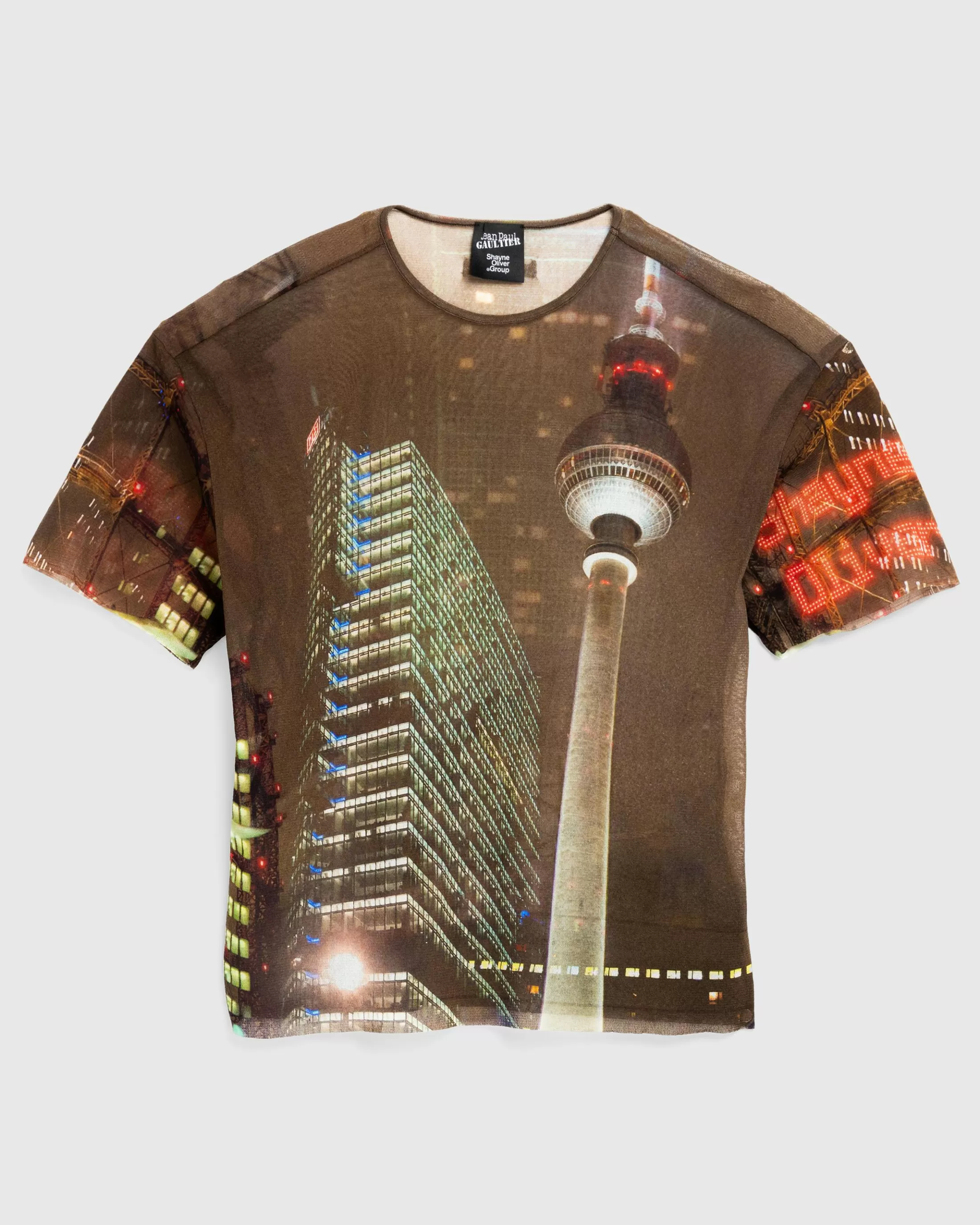 Cheap Jean Paul Gaultier Mesh Oversized Tee Printed "City" brown/green/blue/red