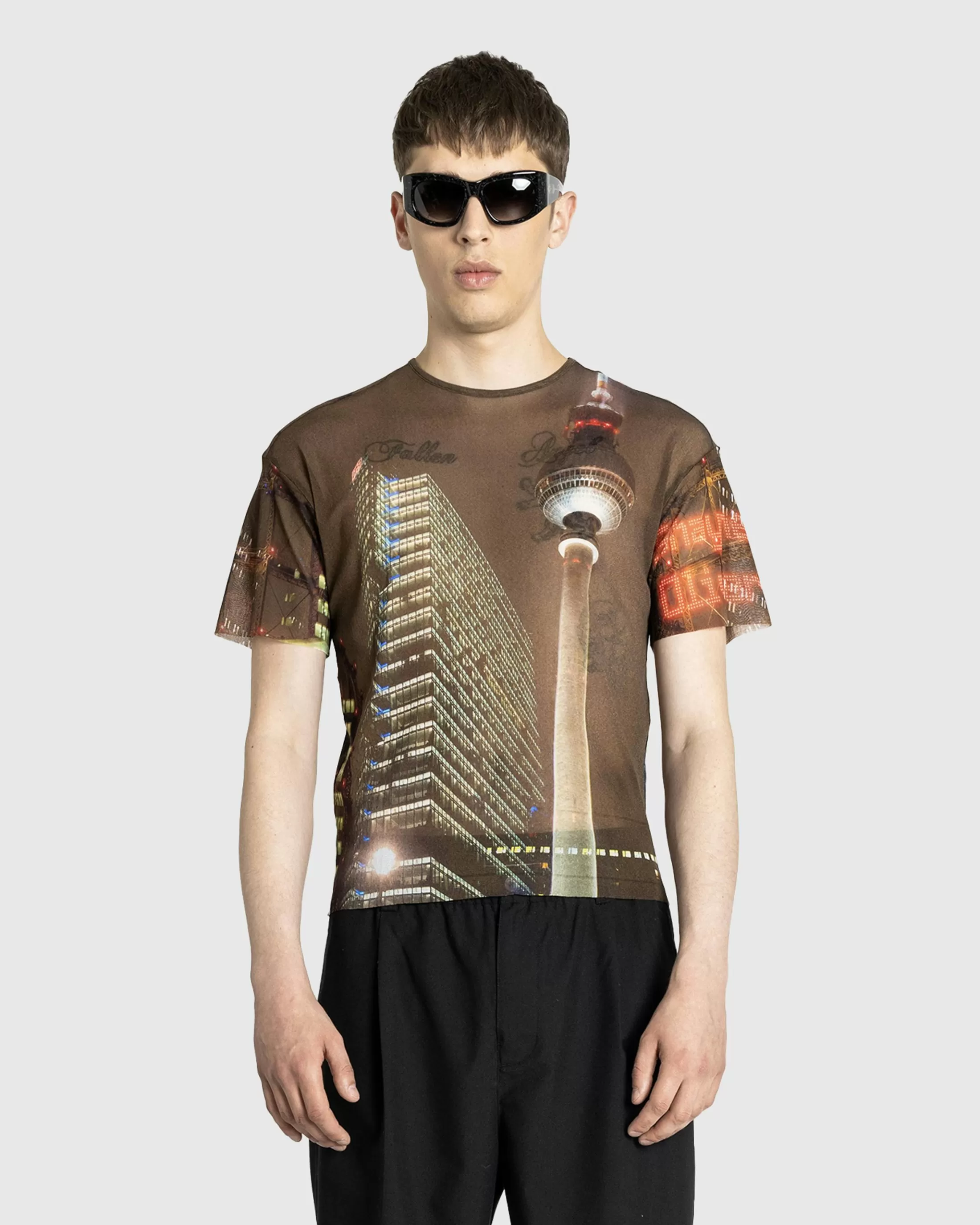 Cheap Jean Paul Gaultier Mesh Oversized Tee Printed "City" brown/green/blue/red