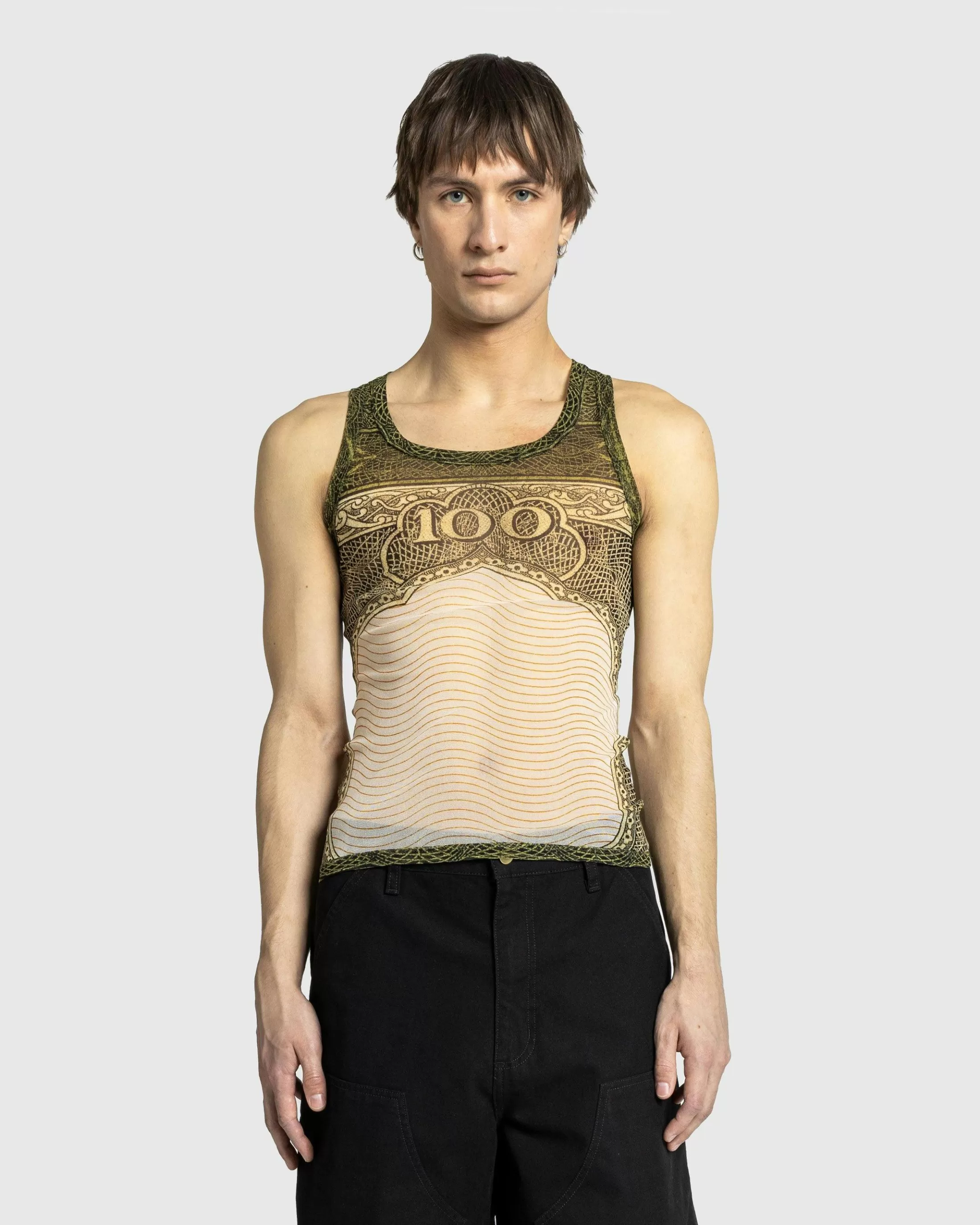 Cheap Jean Paul Gaultier Mesh Tank Top Printed Cartouche green/ecru/black/orange