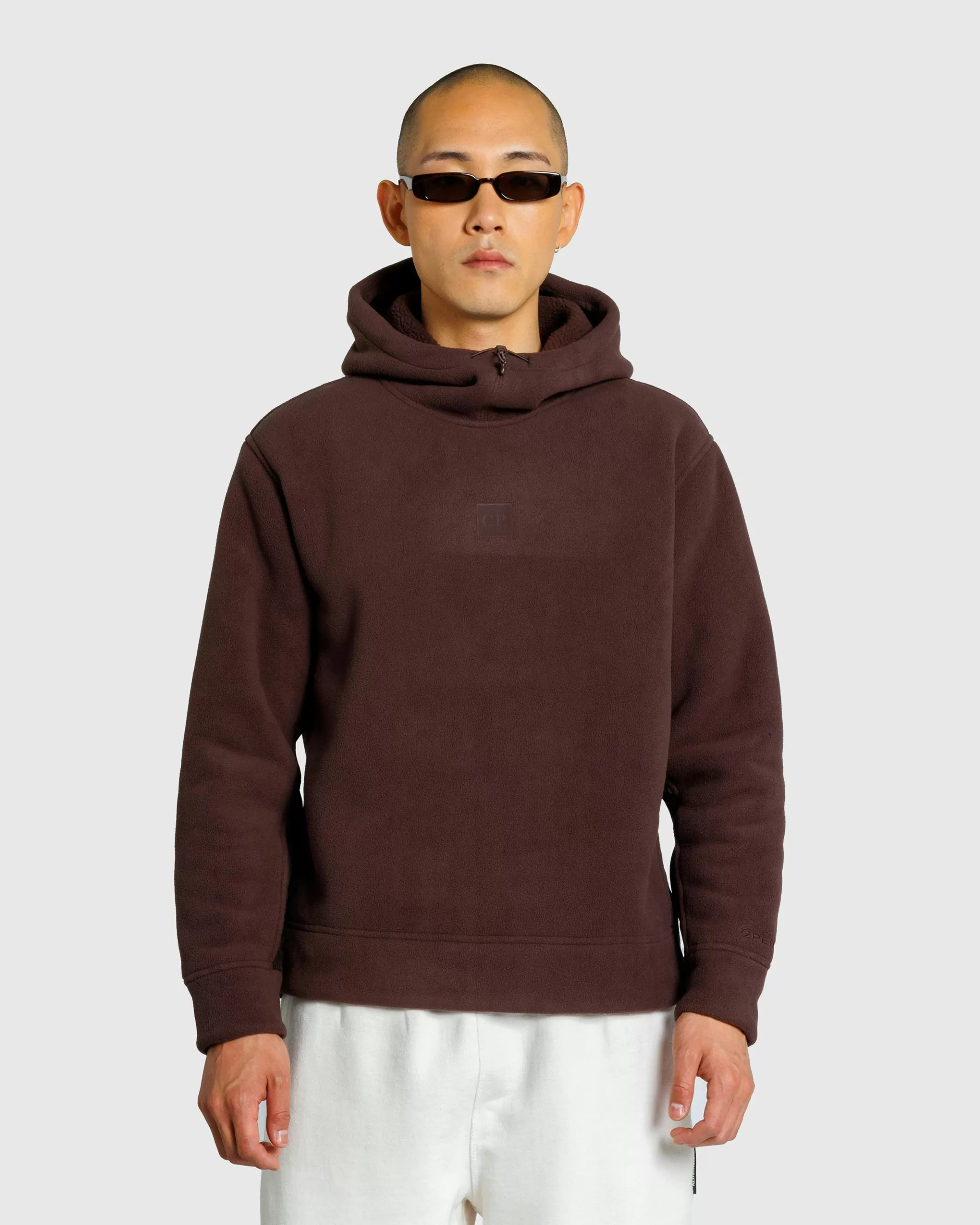 Shop C.P. Company Metropolis Series Bonded Polar Fleece Mixed Hoodie Rum Raisin rumraisin