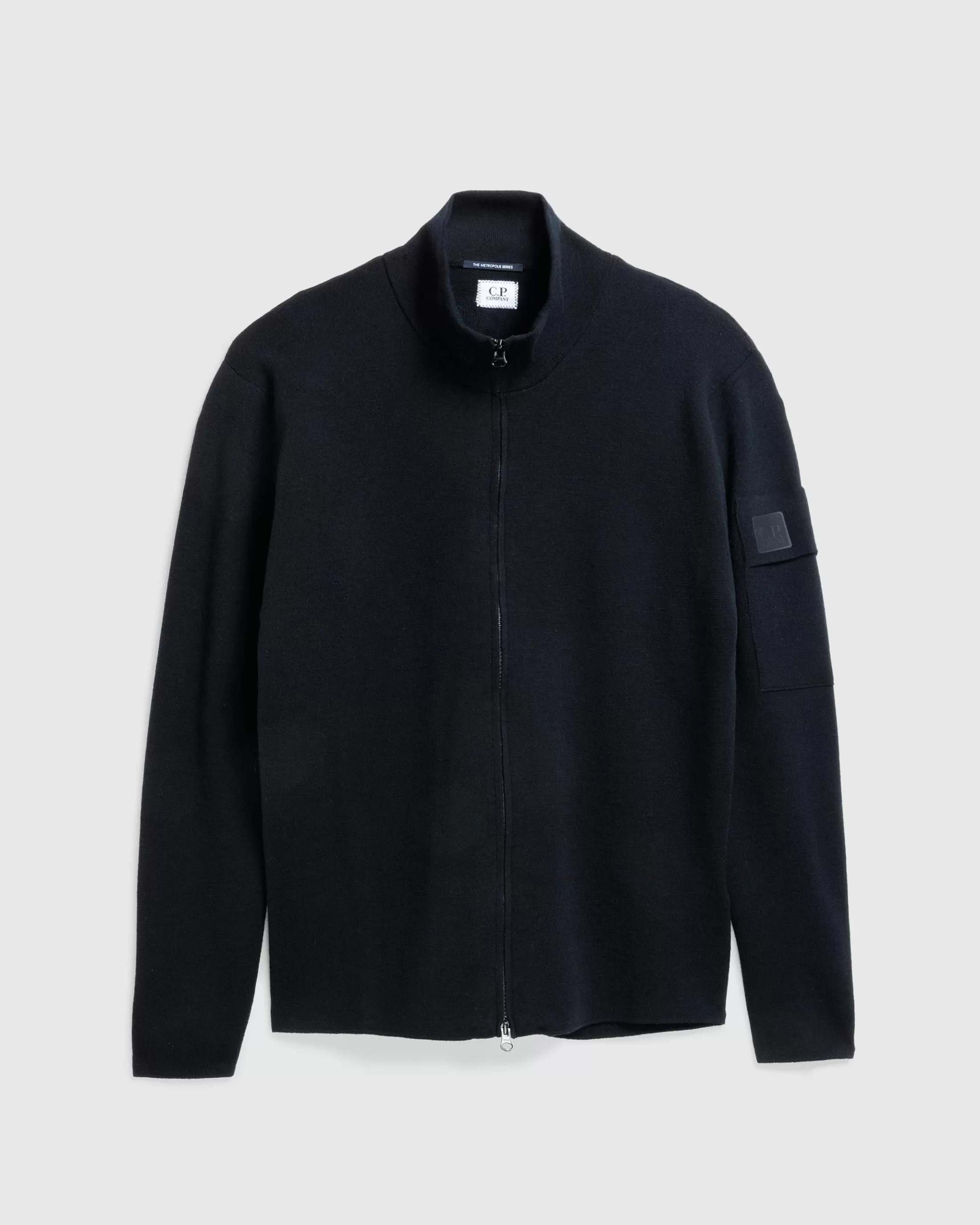 New C.P. Company Metropolis Series Extra Fine Merino Wool Zip Cardigan black