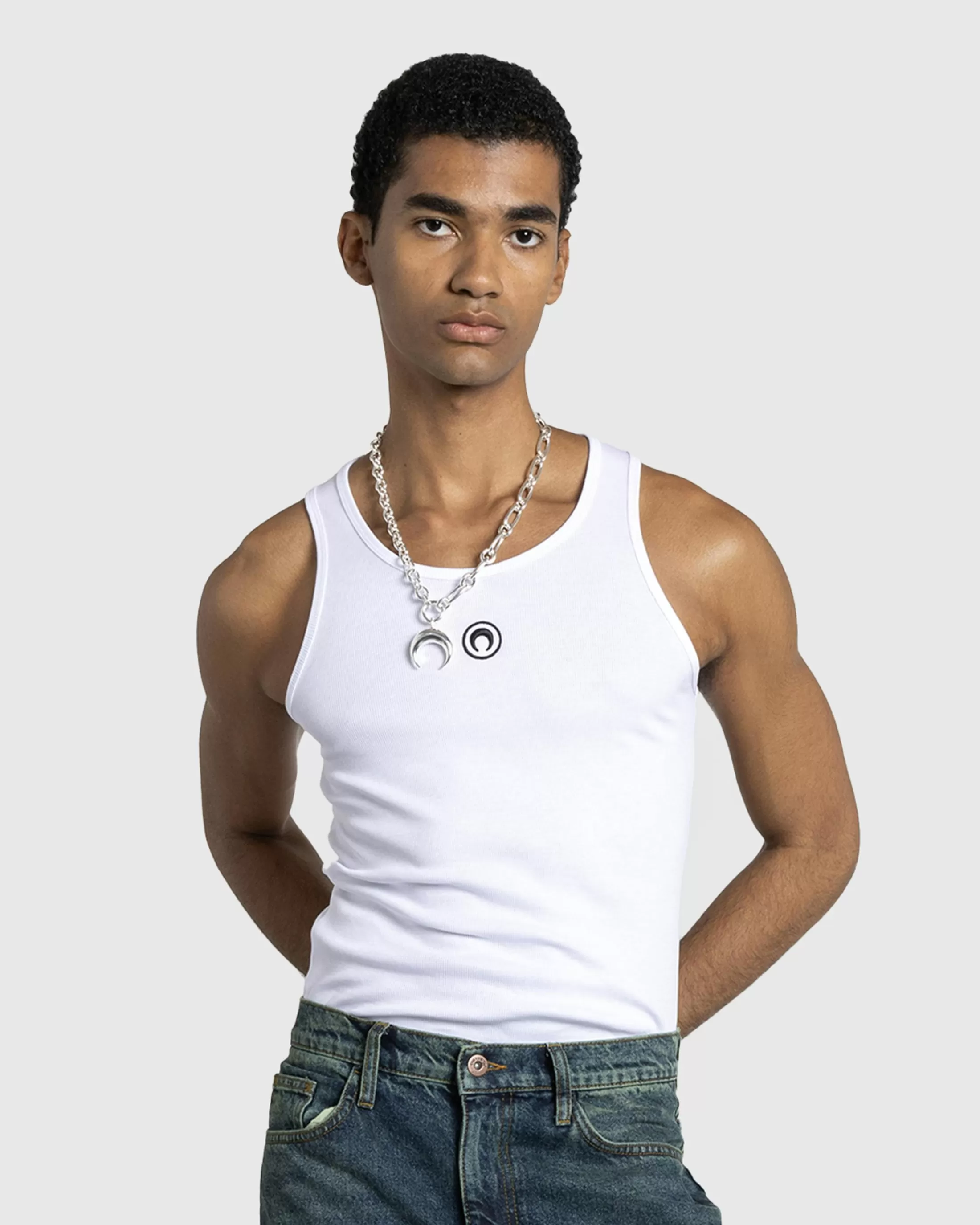 Sale Marine Serre Moon Logo Ribbed Jersey Tank Top white