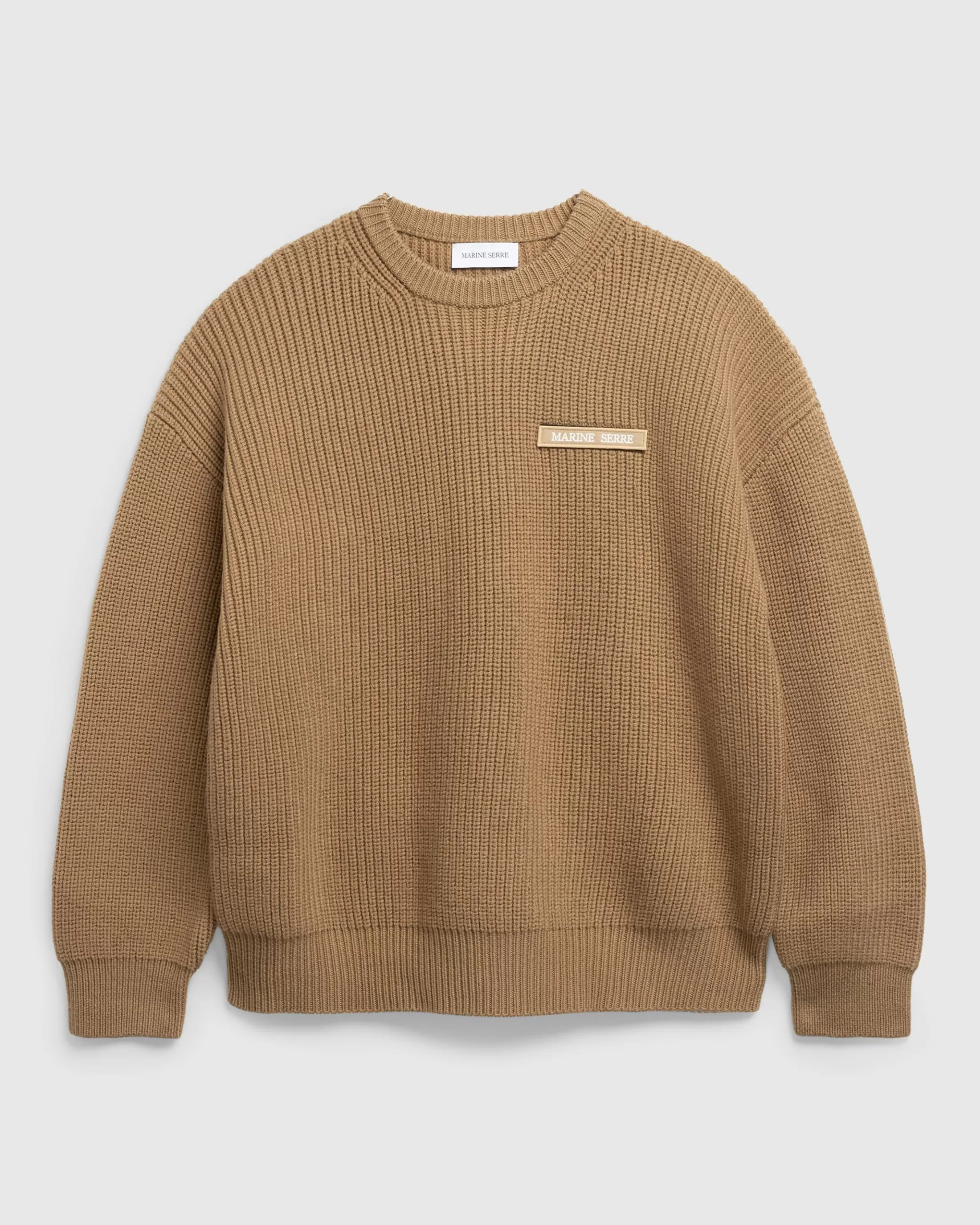 Shop Marine Serre MS Half Cardigan Knit Crewneck Sweater camel