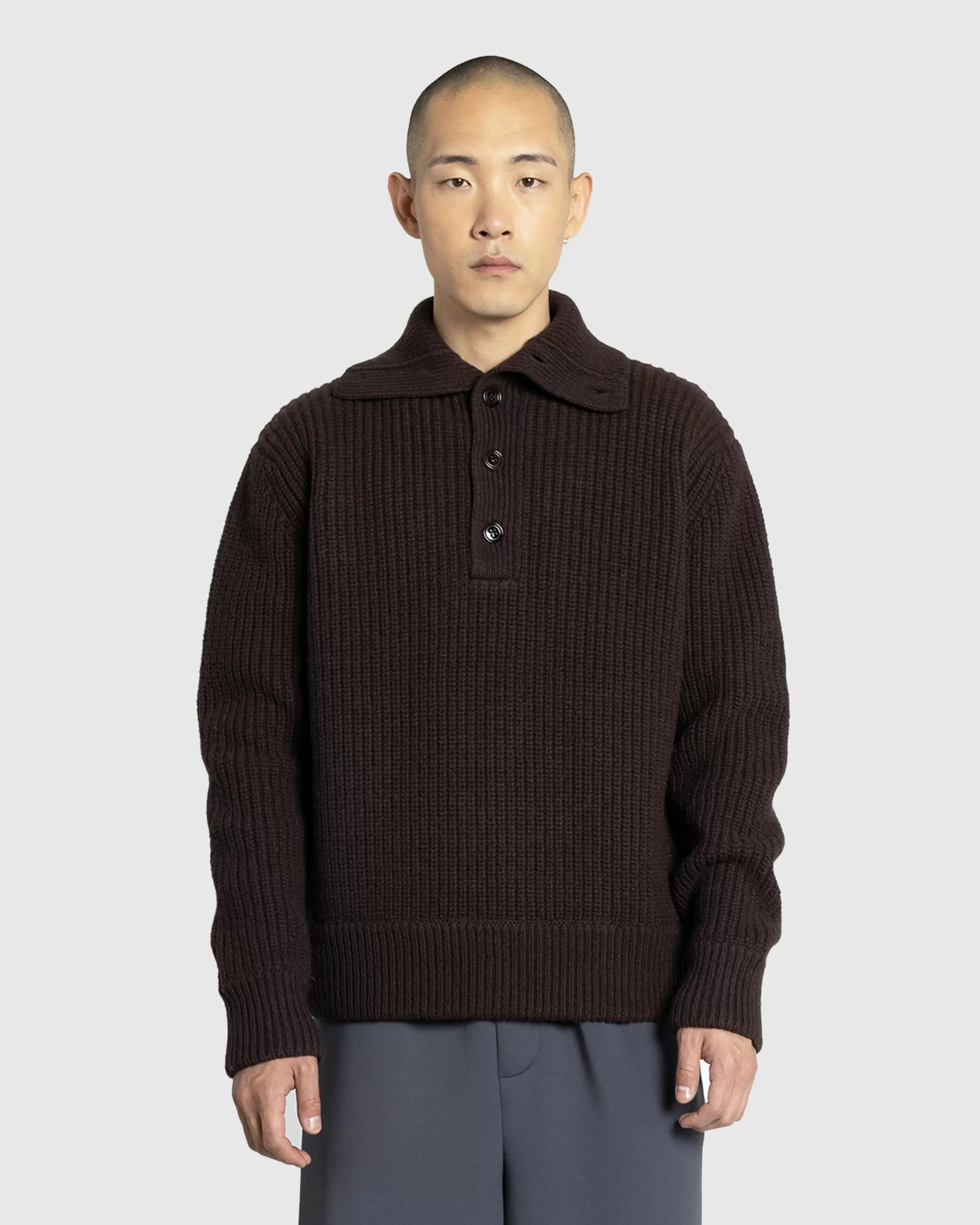 Shop Dries van Noten Mudra Polo Sweater Dark Brown darkbrown