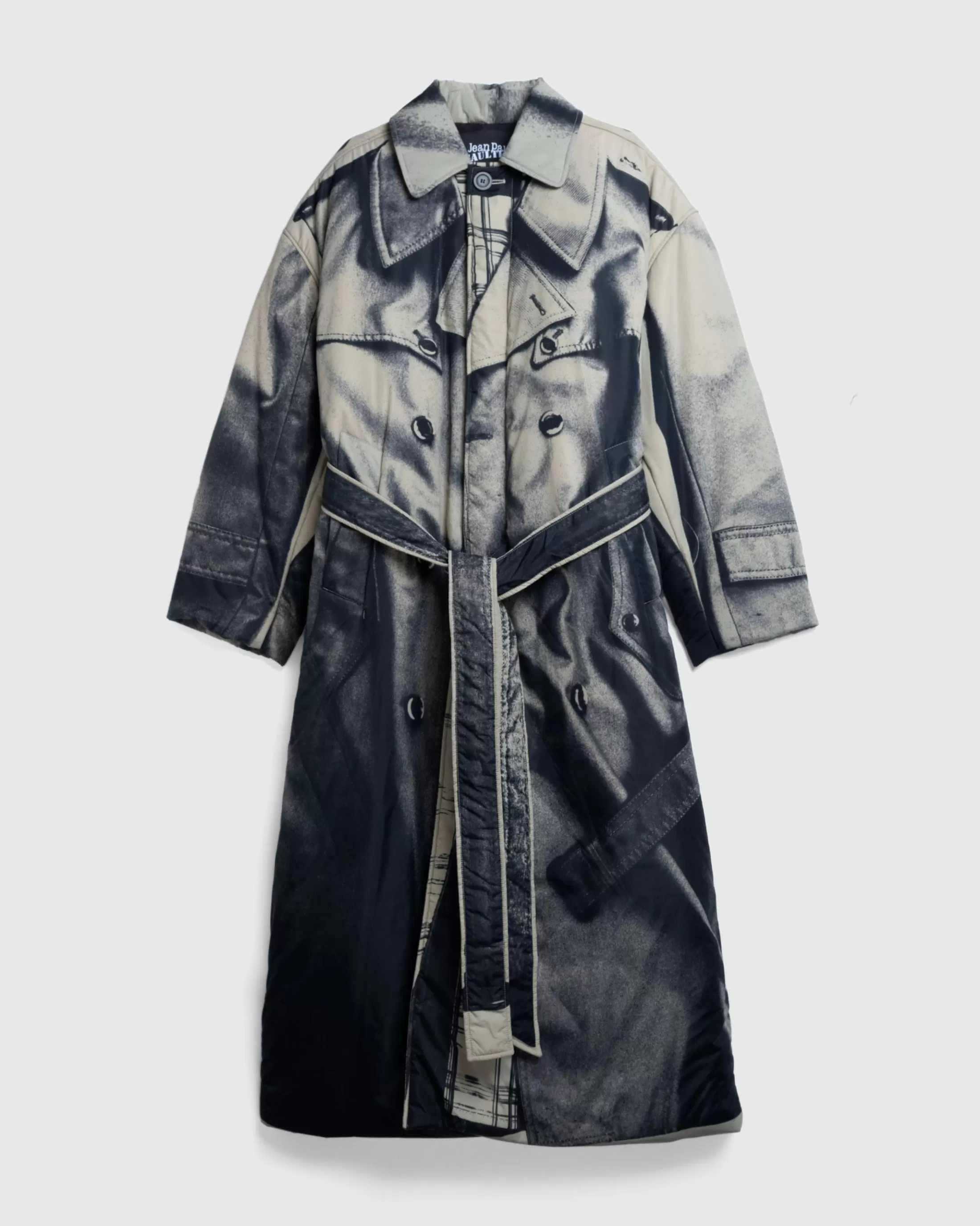 Online Jean Paul Gaultier Nylon Padded Trench Printed "Trompe-l'œil Trench" beige/black