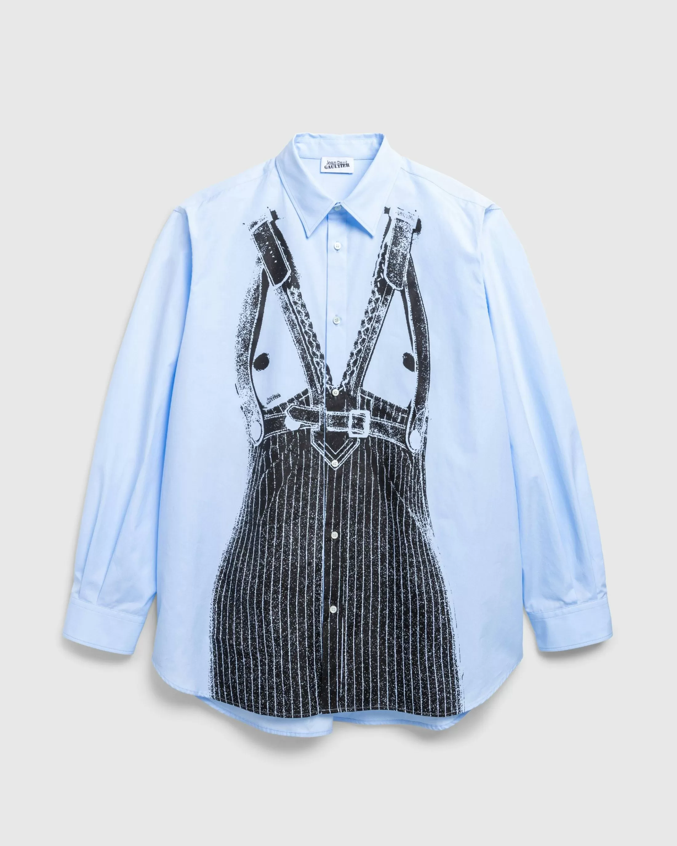 Best Jean Paul Gaultier Popeline Shirt Printed Madonna Trompe L'Œil Baby Blue/Black babyblue/black