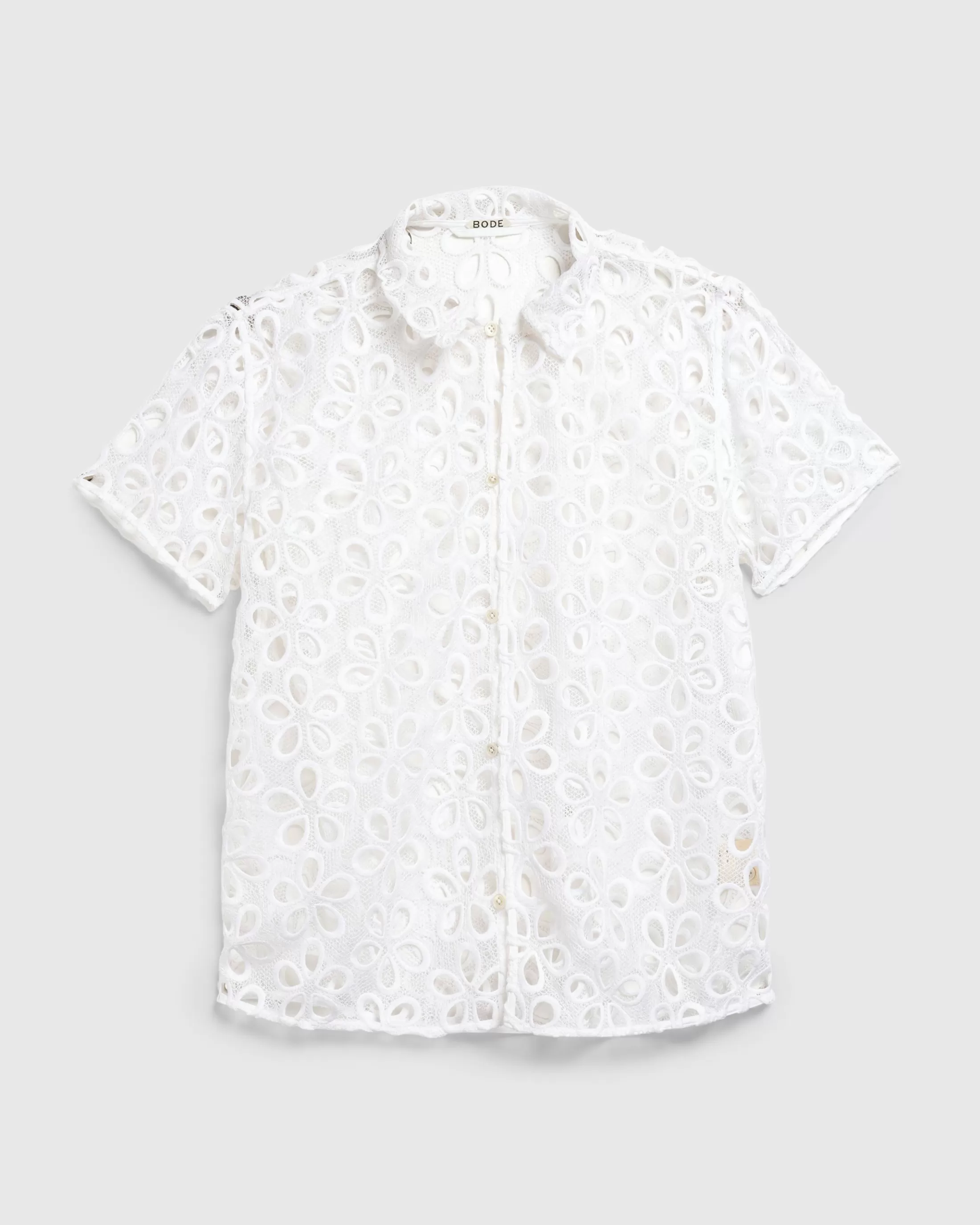 Clearance Bode Primrose Lace Short-Sleeve Shirt natural