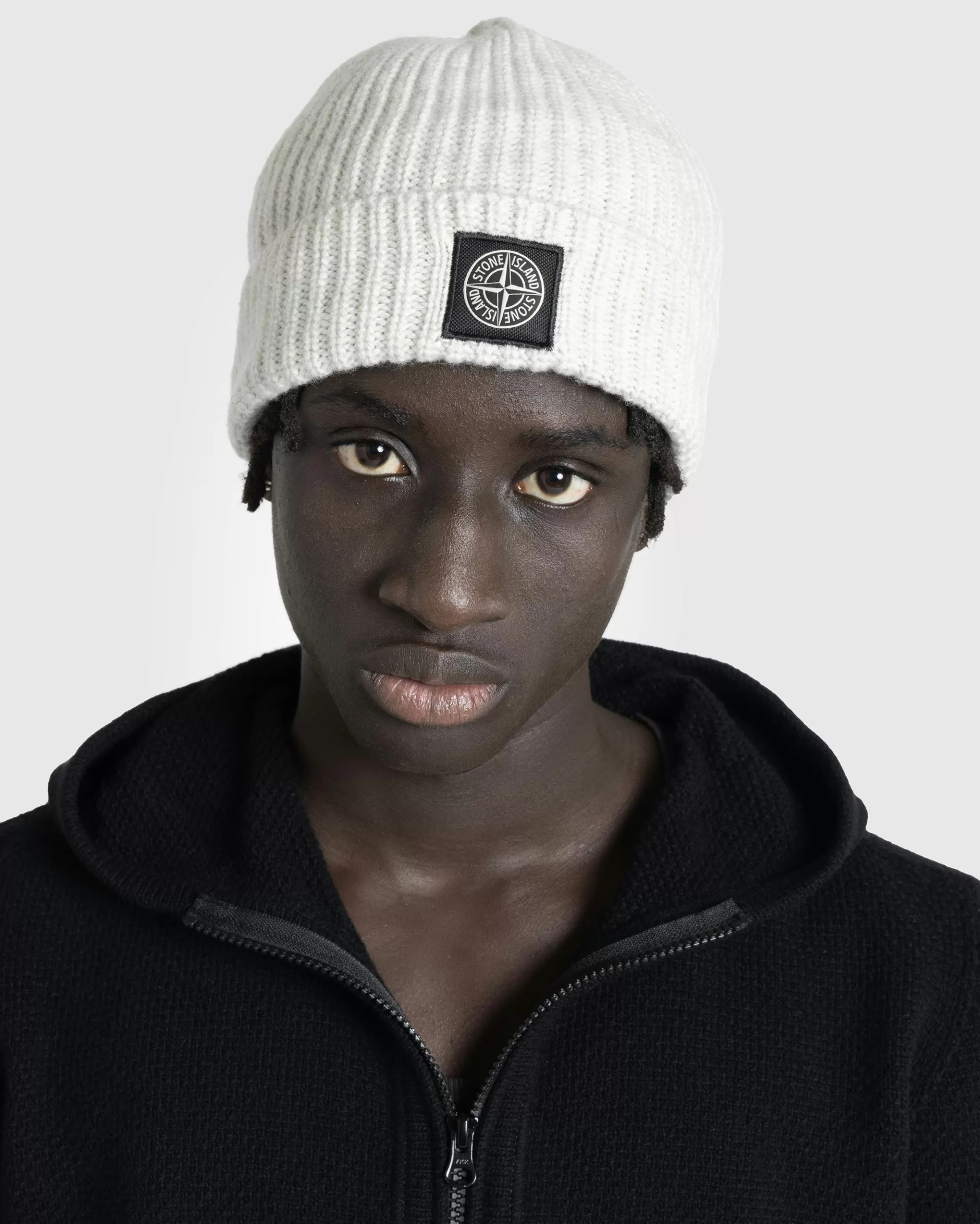 Shop Stone Island Ribbed Wool Beanie Melange Pearl Grey melangepearlgrey