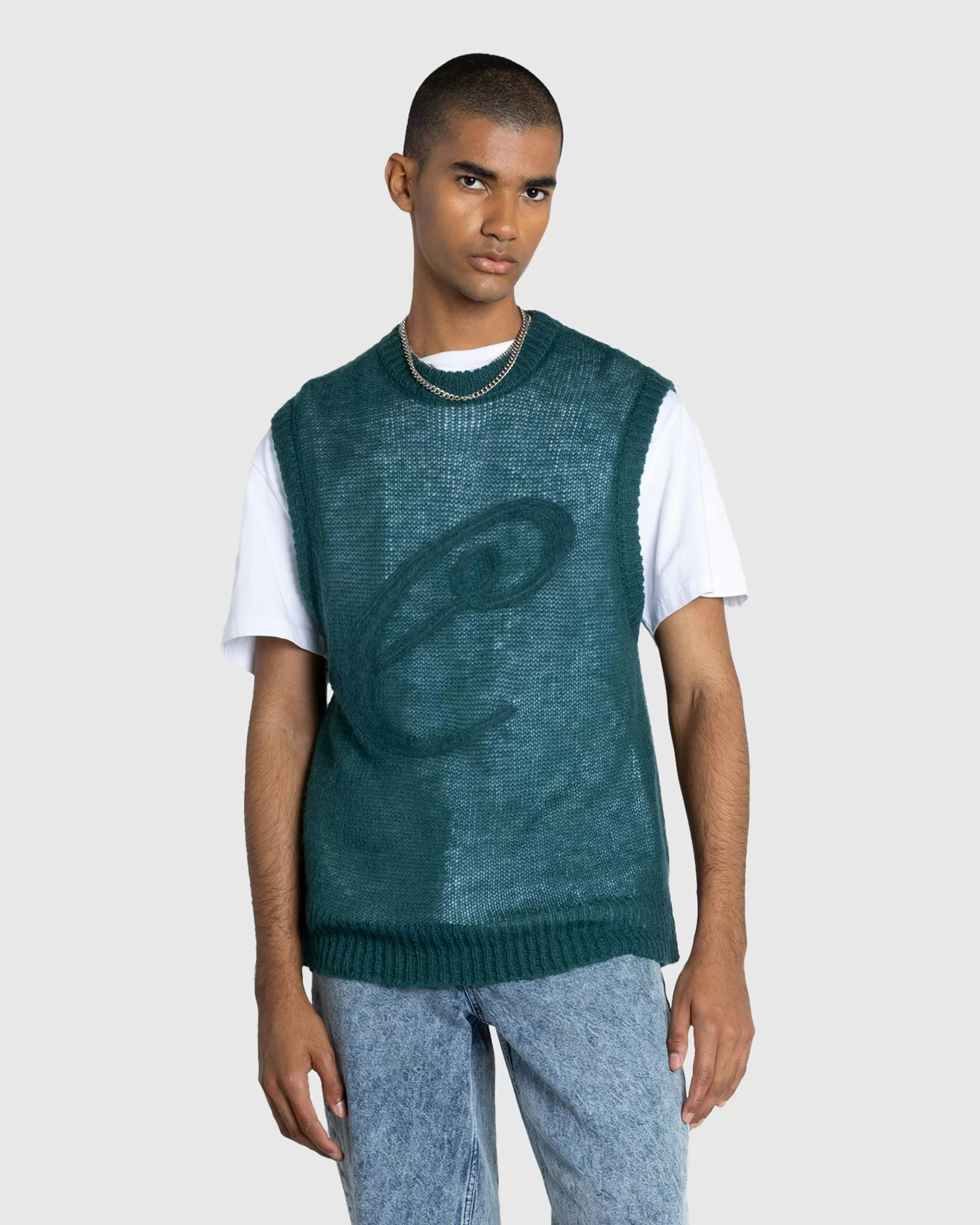 Cheap Café de Flore Script Sweater Vest Green darkgreen