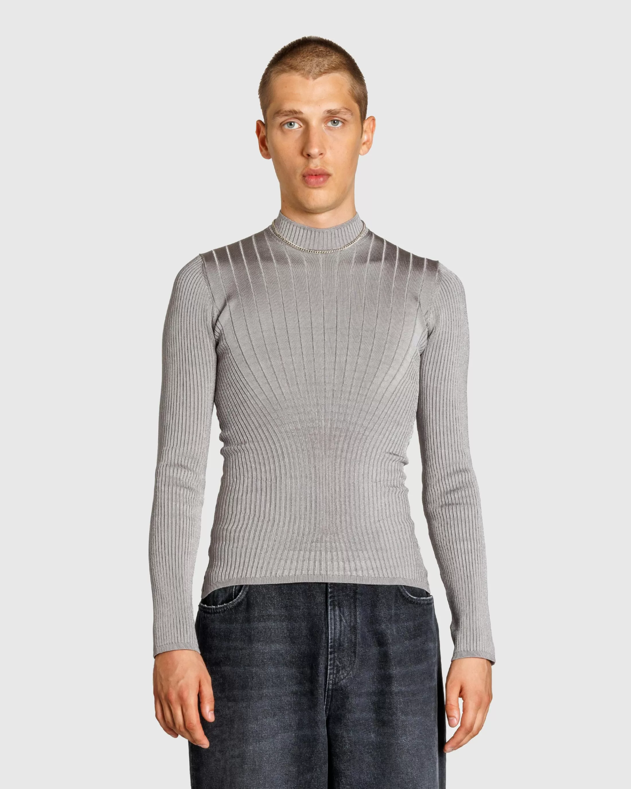 Fashion Mugler Sculpting Knit Top Grey Melange greymelange