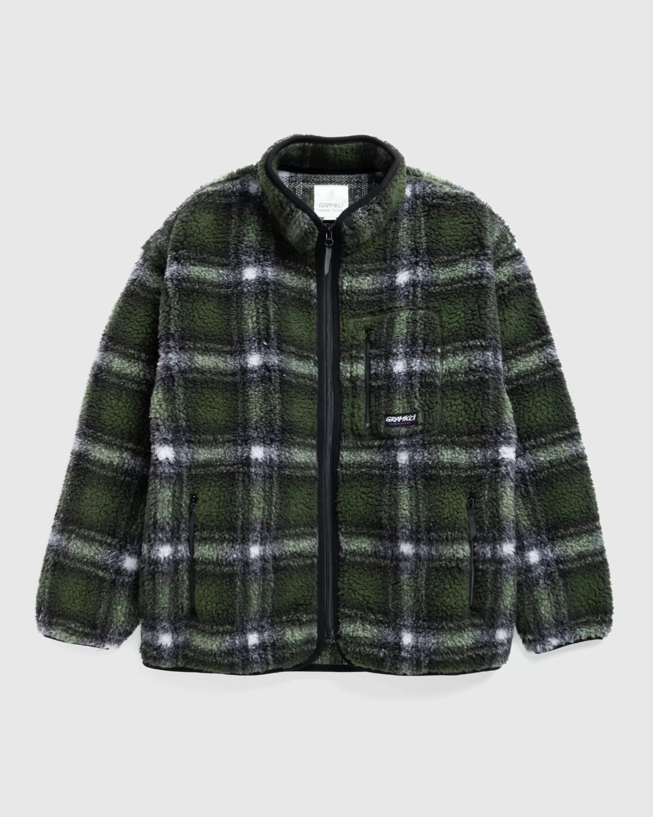 Best Gramicci Shadow Plaid Sherpa Jacket Olive oliveshadowplaid