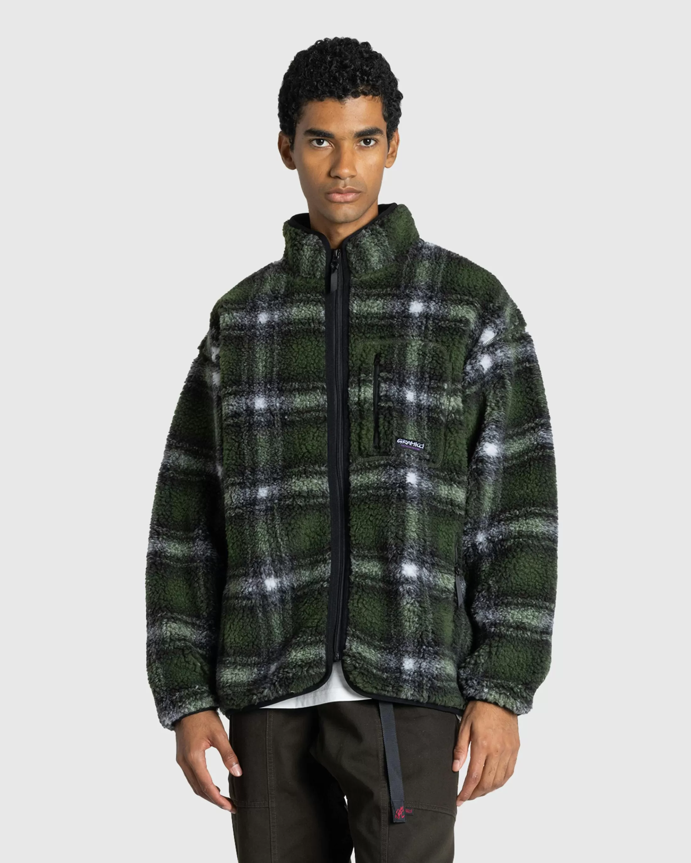 Best Gramicci Shadow Plaid Sherpa Jacket Olive oliveshadowplaid