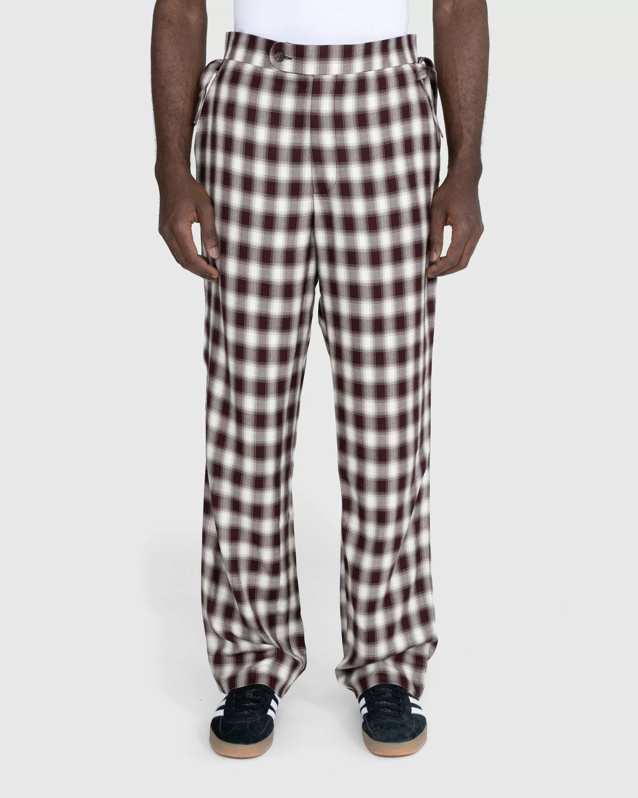 Clearance Bode Shadow Plaid Side-Tie Trousers Brown brownwhite