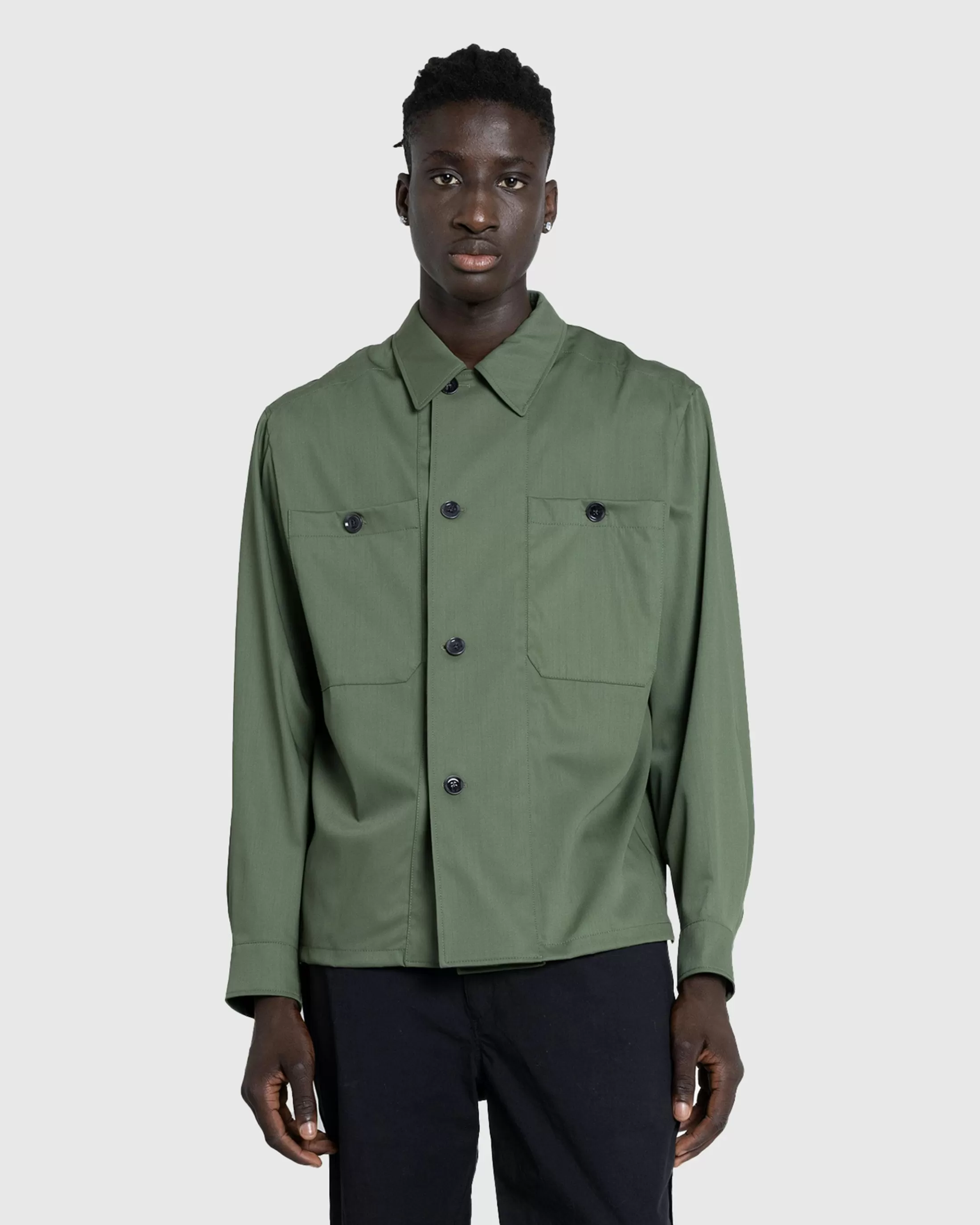 Shop Lemaire Soft Military Overshirt Smoky Green smokygreen