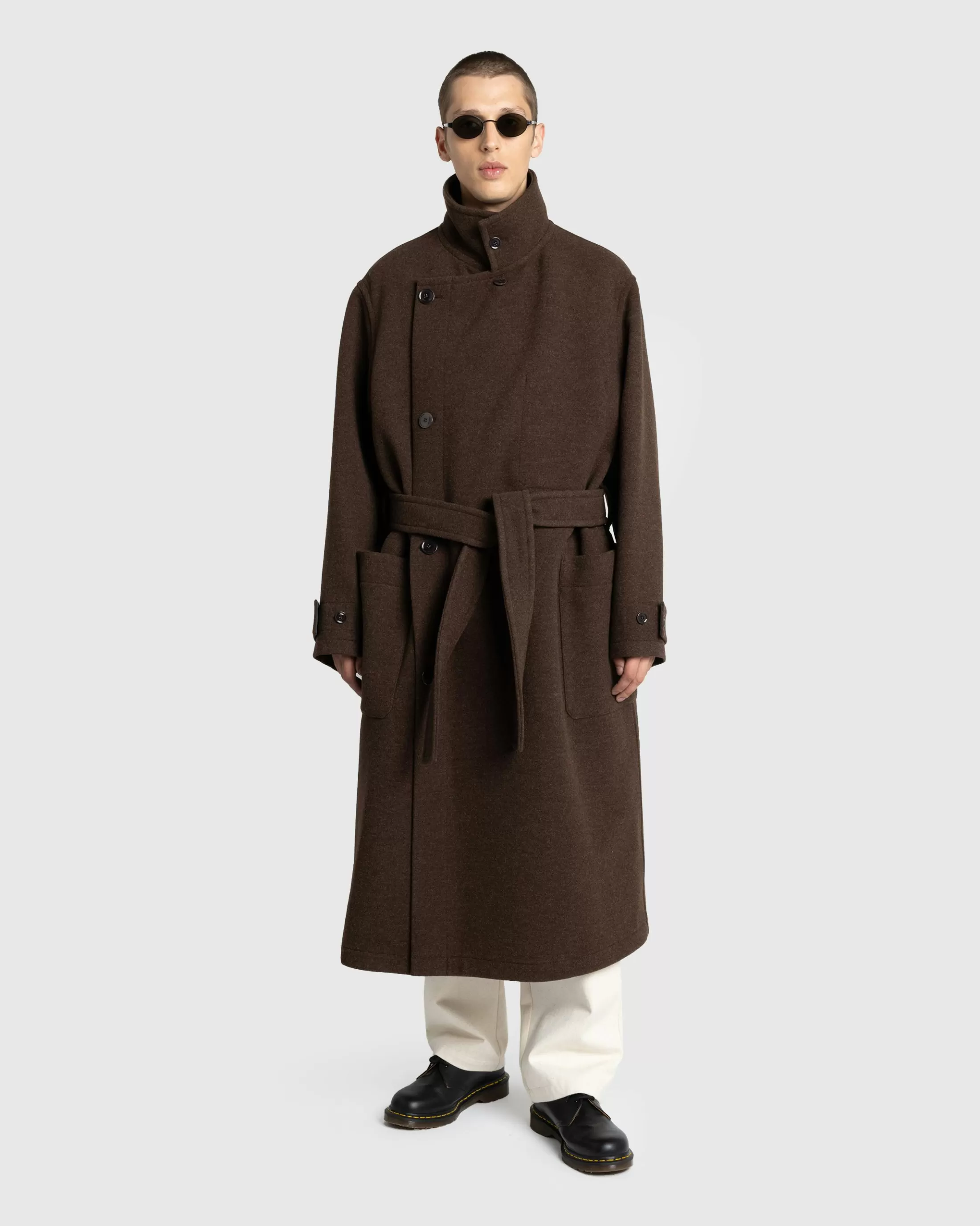 Discount Lemaire Wrap Coat With Contrast Stitch Brown Chine brownchine